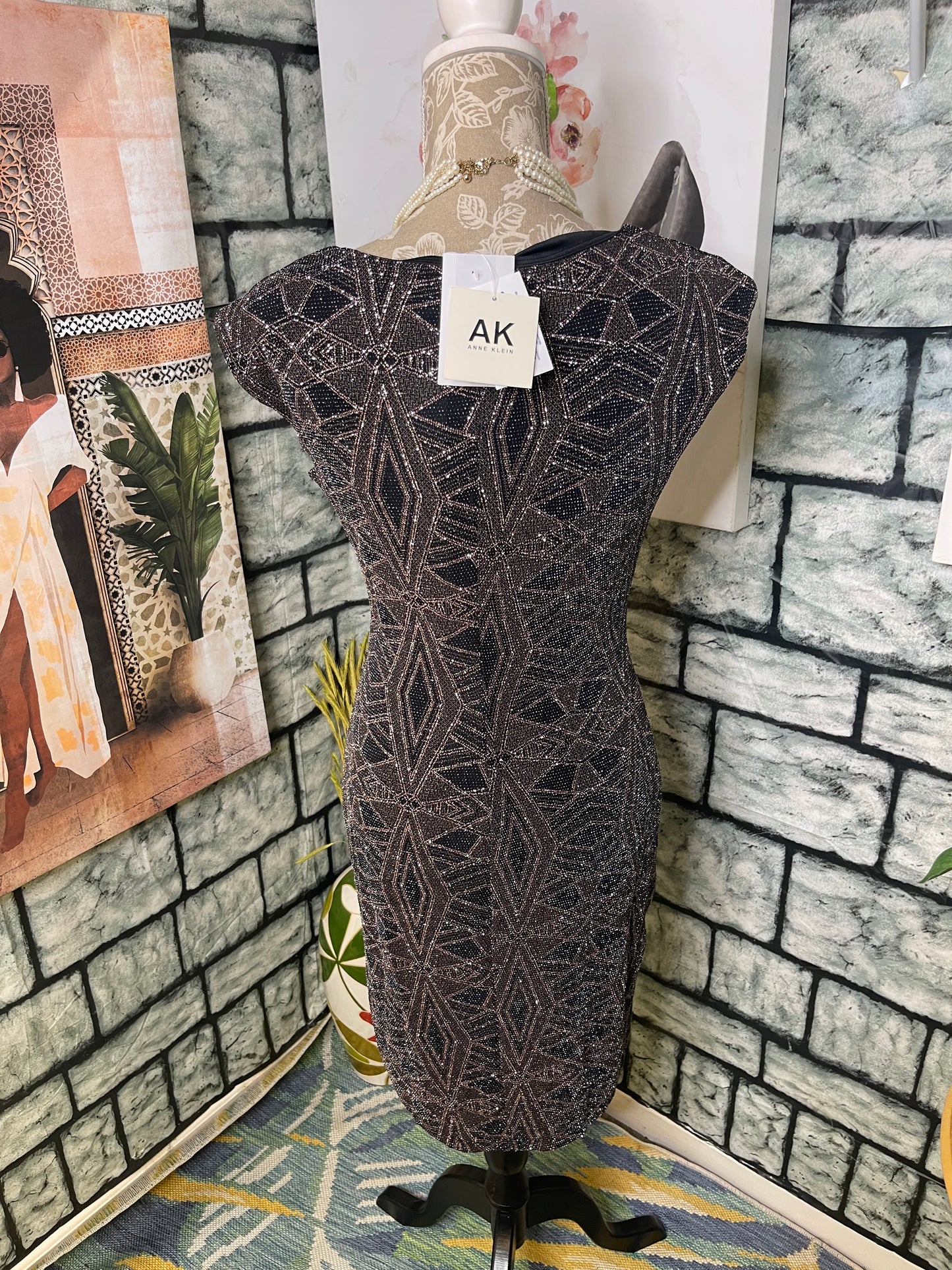 NEW Anne Klein Black Gold Dress Women sz Small