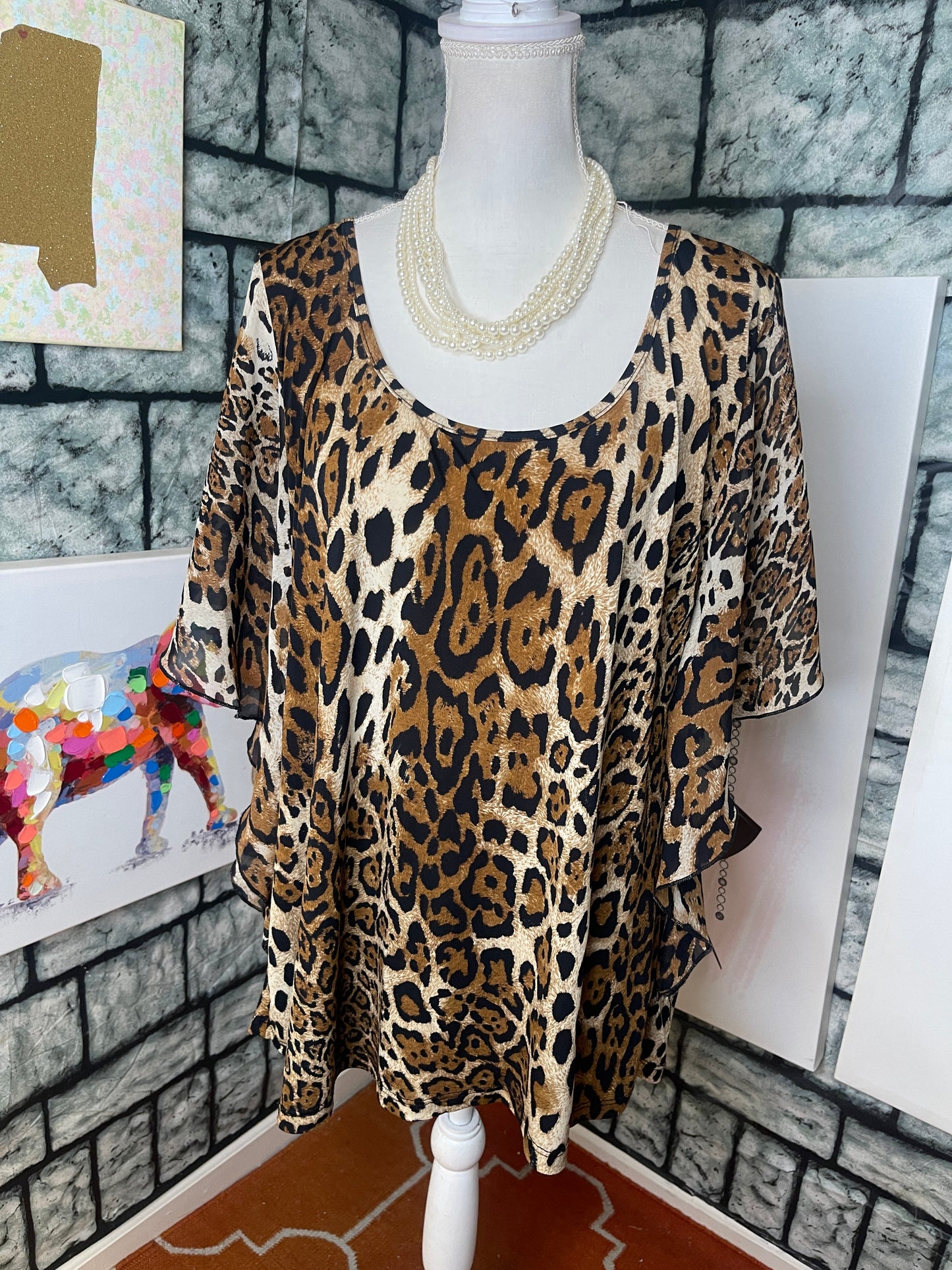 PerSeption Women Brown and Black Cheetah Print Top Women Sz XL