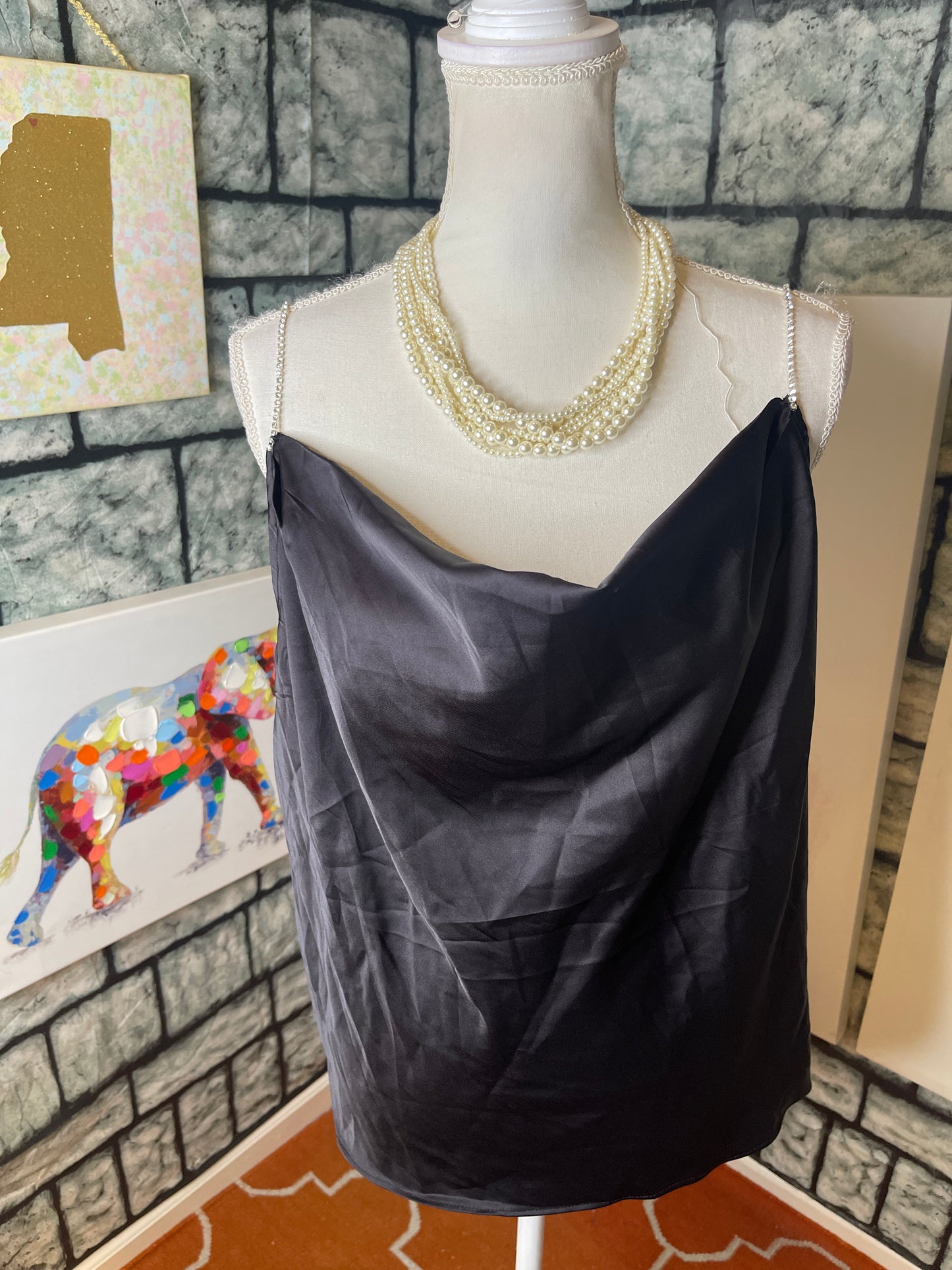 Shein Black Silver Strap Blouse Women sz 2XL