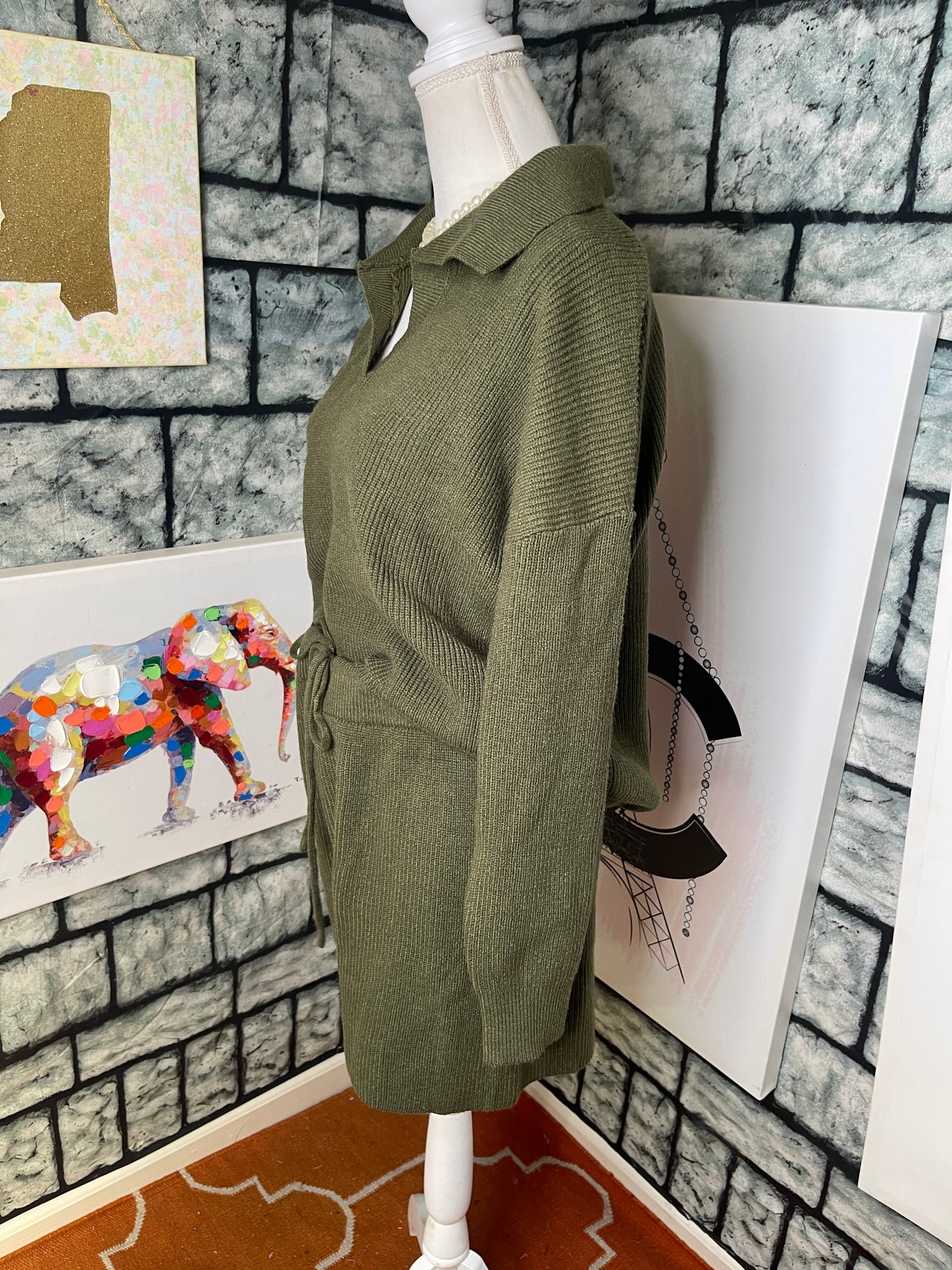 NEW Pretty Garden Green 2 piece pants sweater set Women sz Large