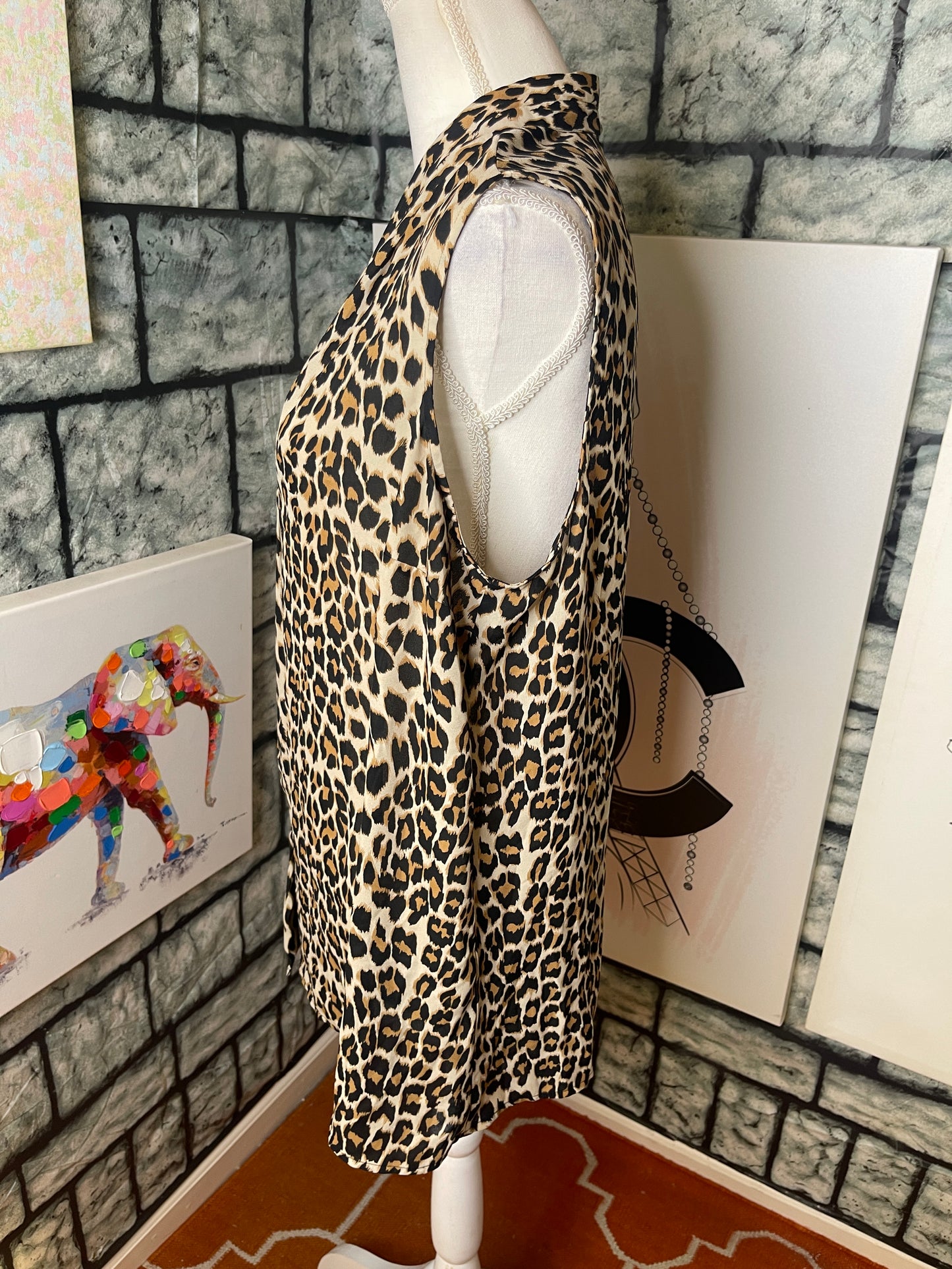 Roz & Ali brown animal print blouse women sz 1XL