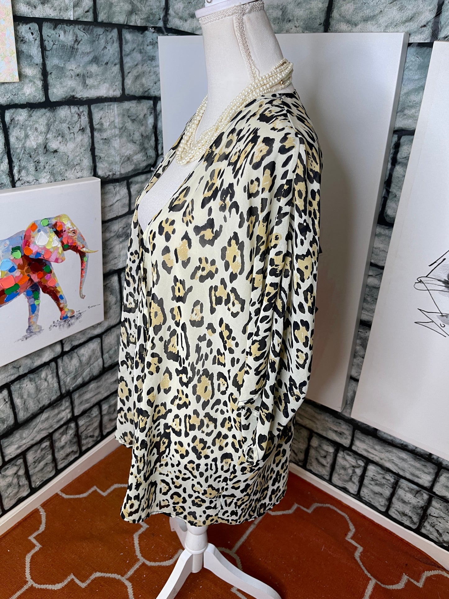Liberty Love Brown and Black Cheetah Print Coverup Blouse Women Sz XL