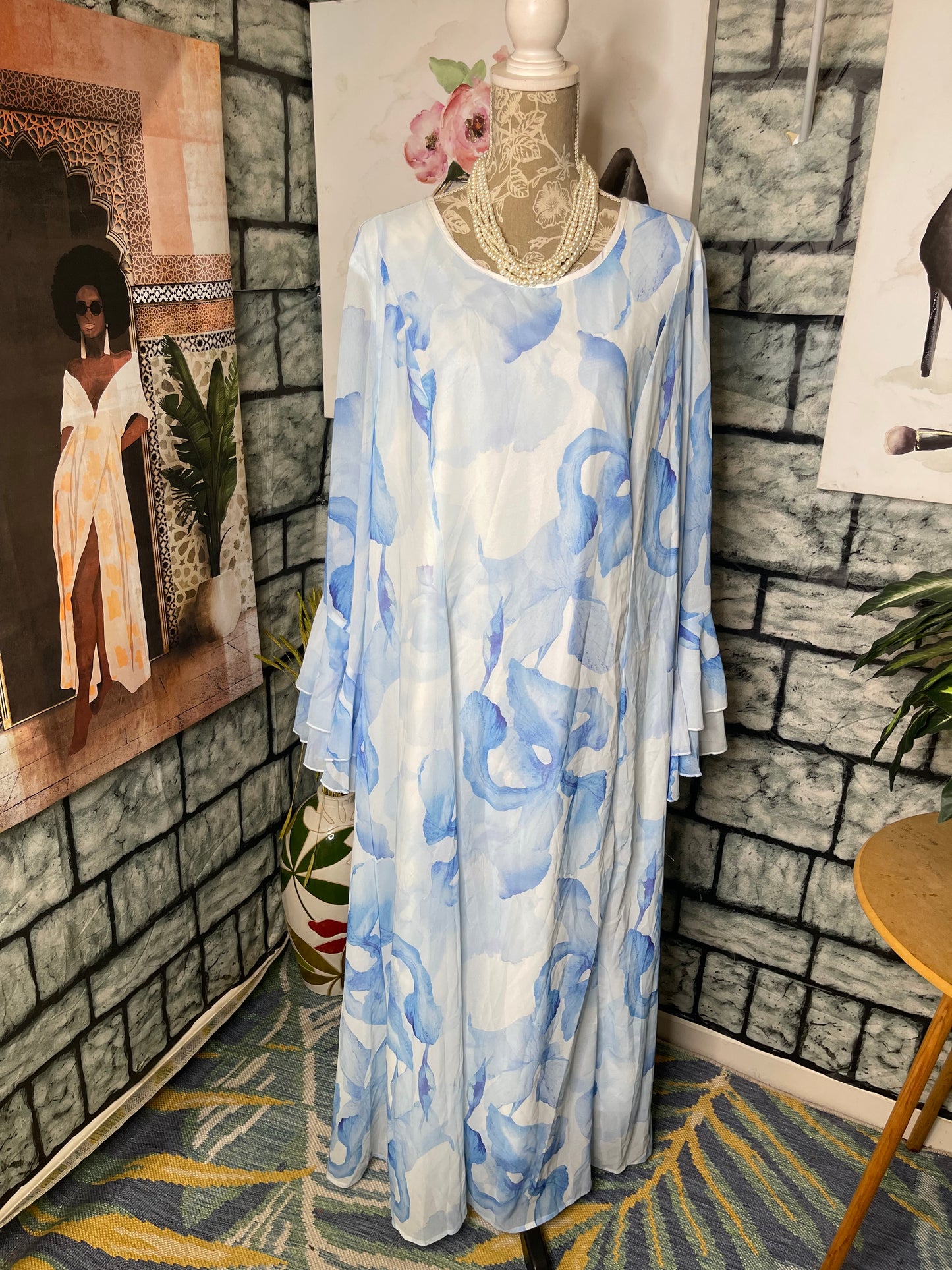 Shein Blue White Floral Dress Women sz 4XL