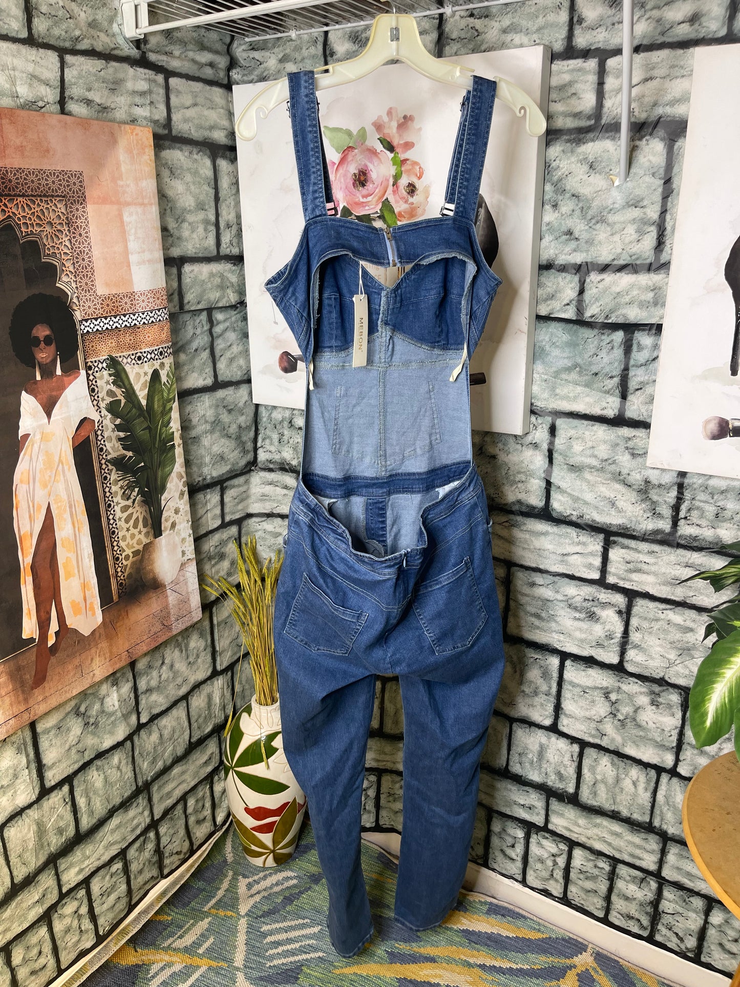 NEW Mebon Blue Denim Jumpsuit Women sz Large