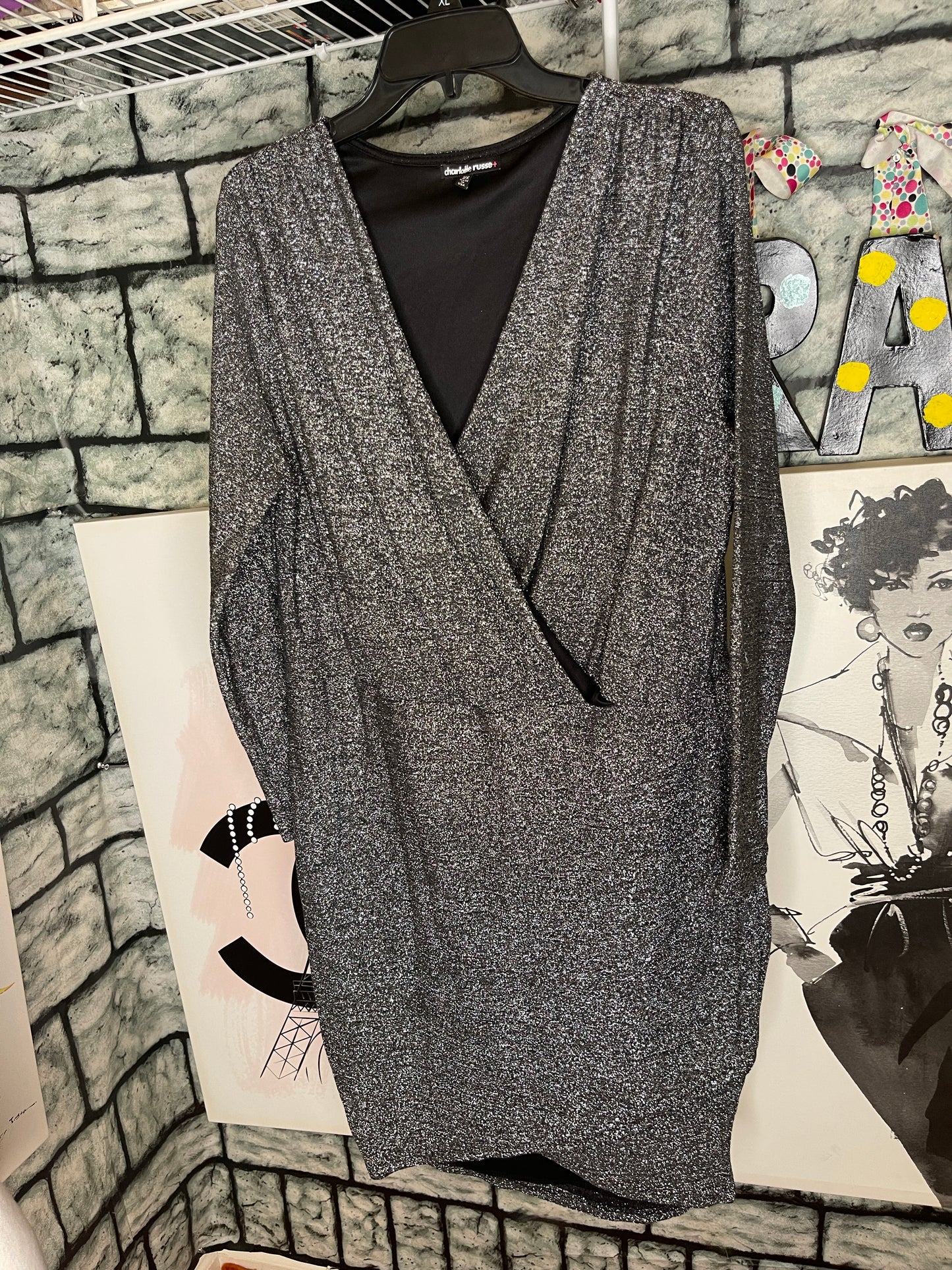 Charlotte Russe Silver Black Dress Women sz 2XL