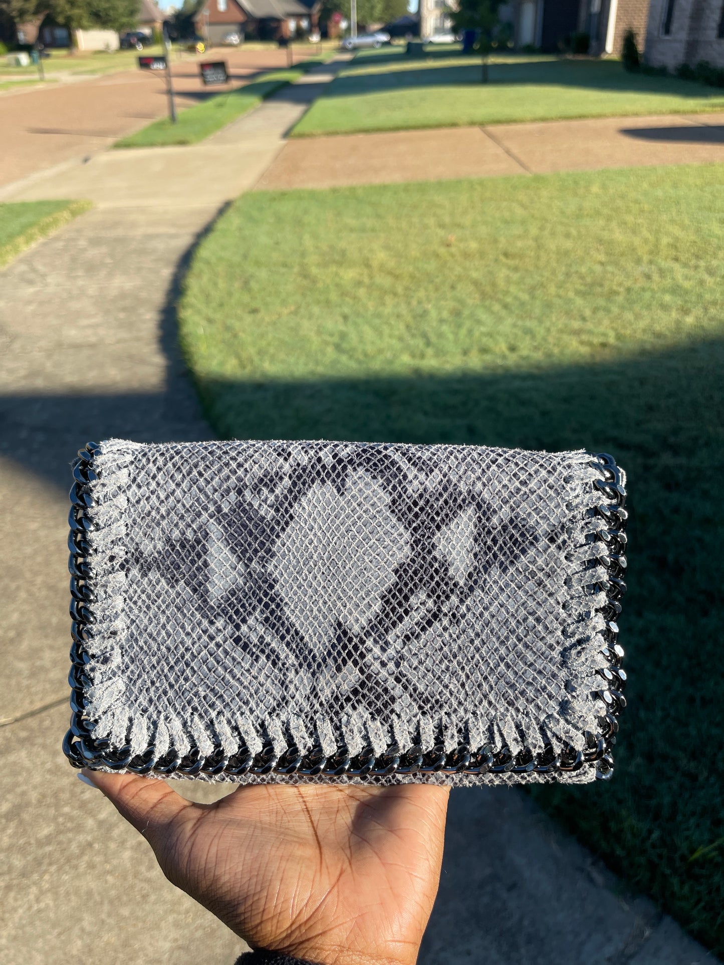 Sofia Gray Animal Print Chain Crossbody