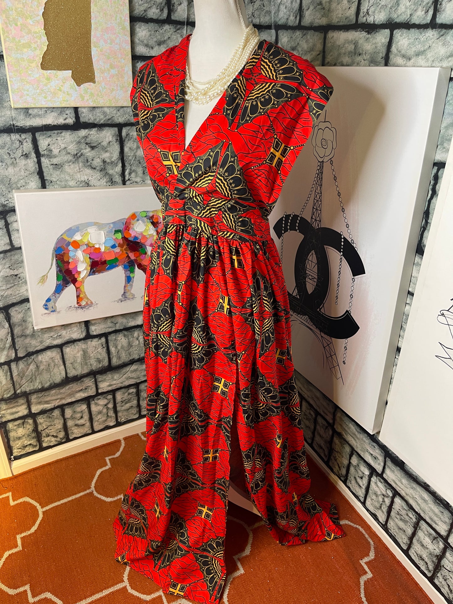 Red Black Yellow Dress Women sz Medium