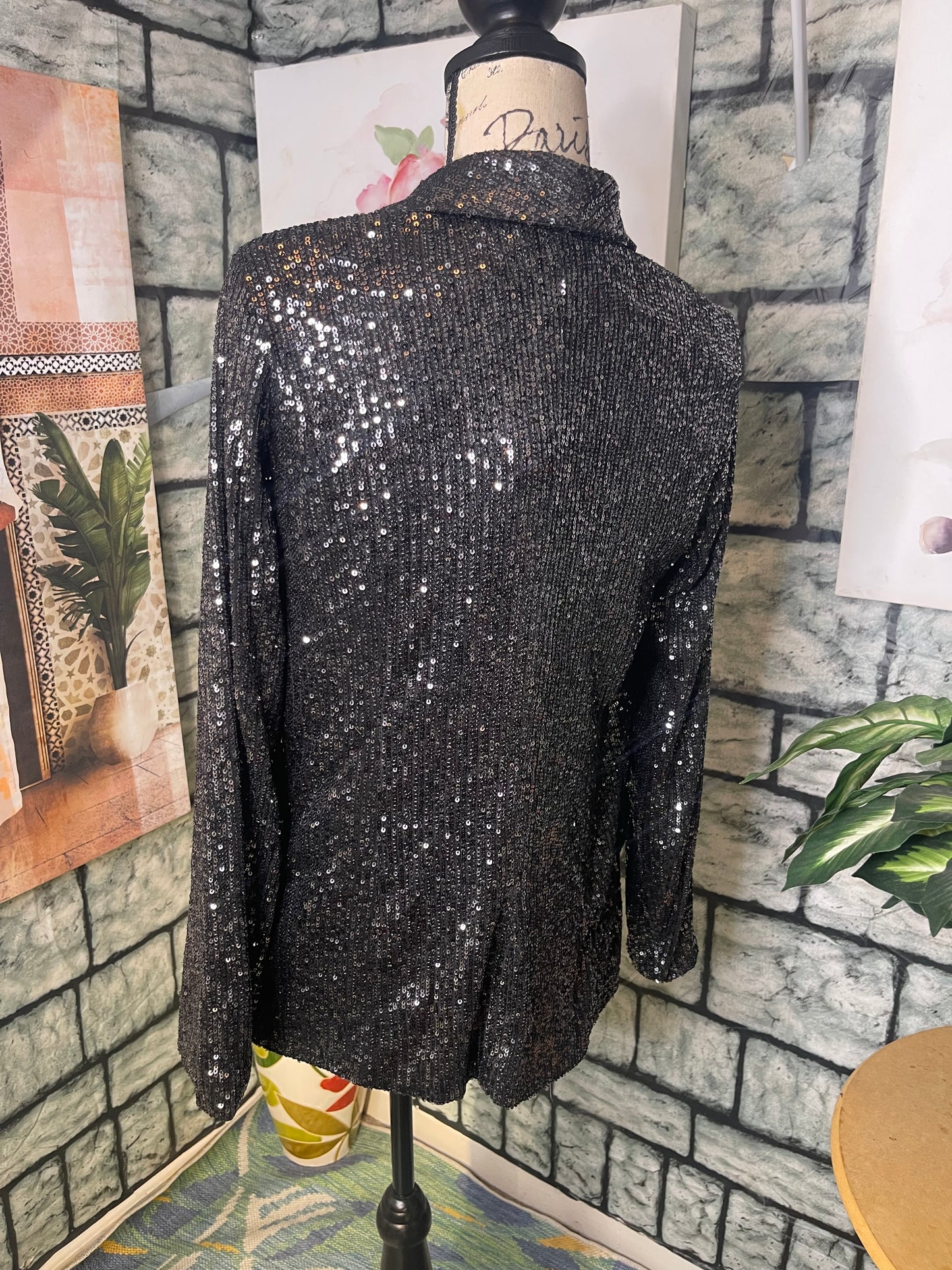 NEW Black Sequin Blazer Women sz Small