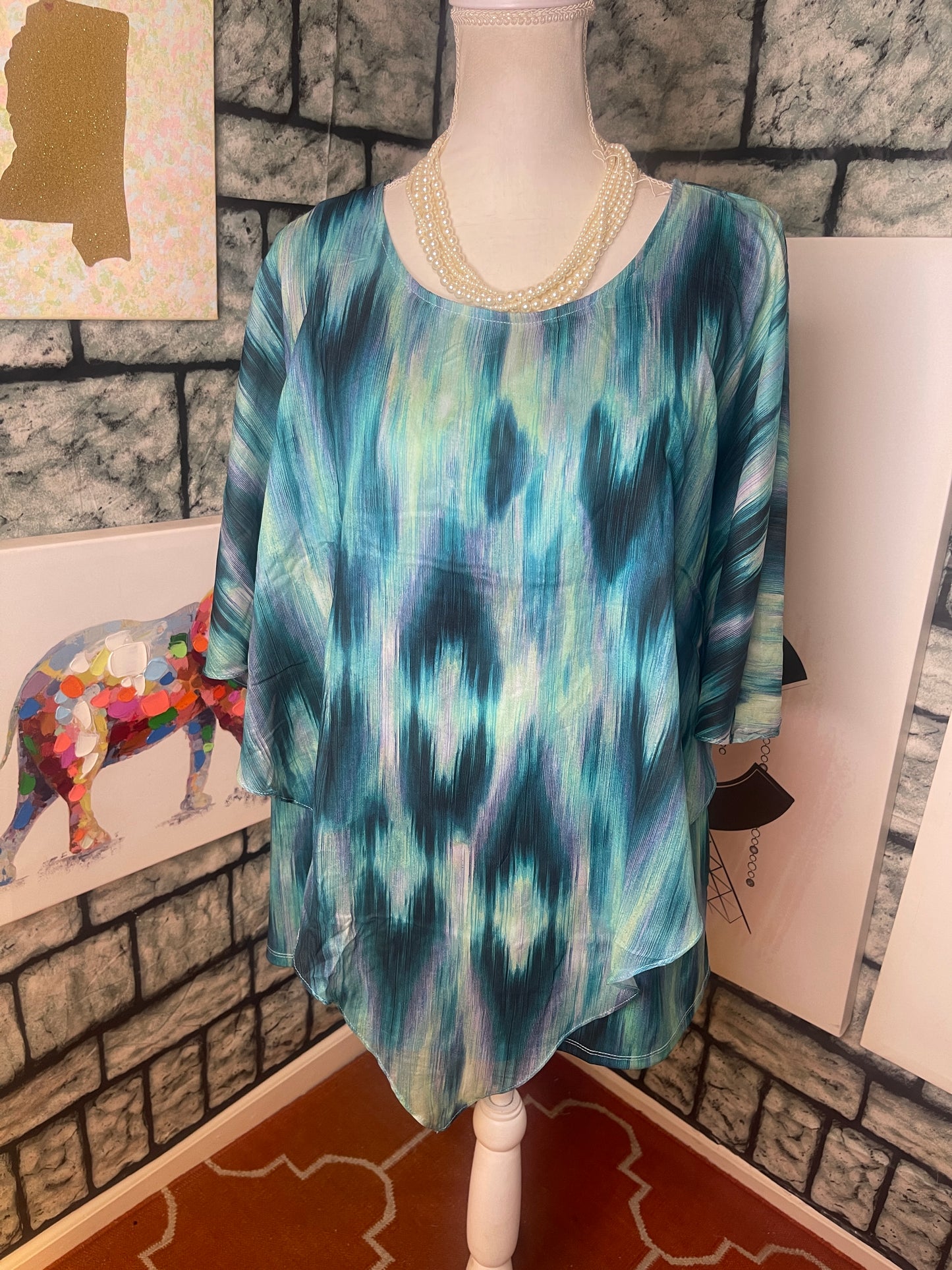 Indigo Soul Blue Blouse Women sz Medium
