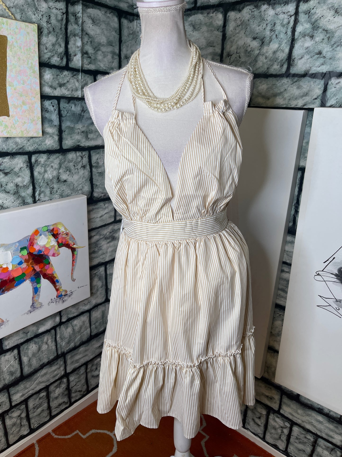 HYFVE Tan White Dress Women sz Medium