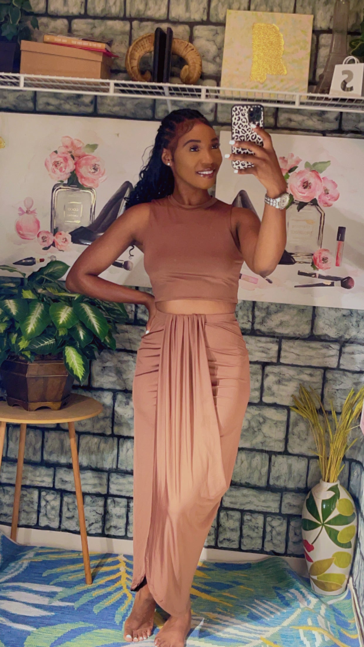 Zaful Brown 2 Piece Skirt Set Women sz Small
