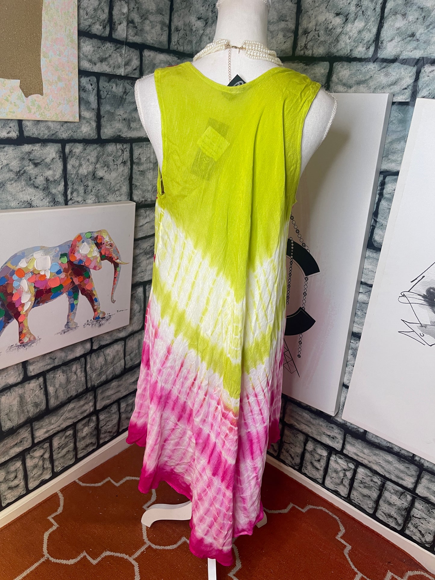 NEW Share Drive Green Pink Dress Women sz Medium