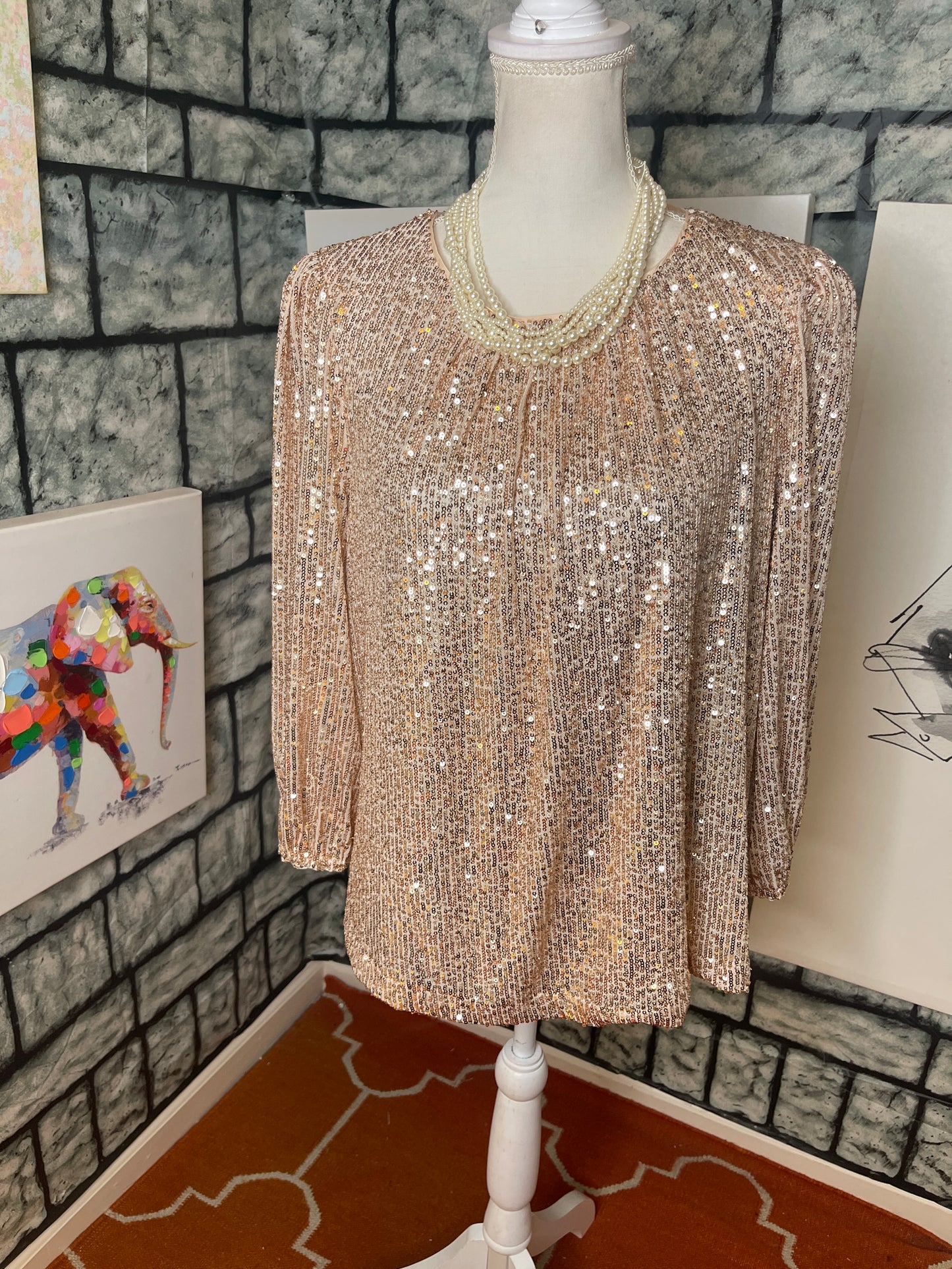 The Limited Gold Sequin Blouse Women sz Large