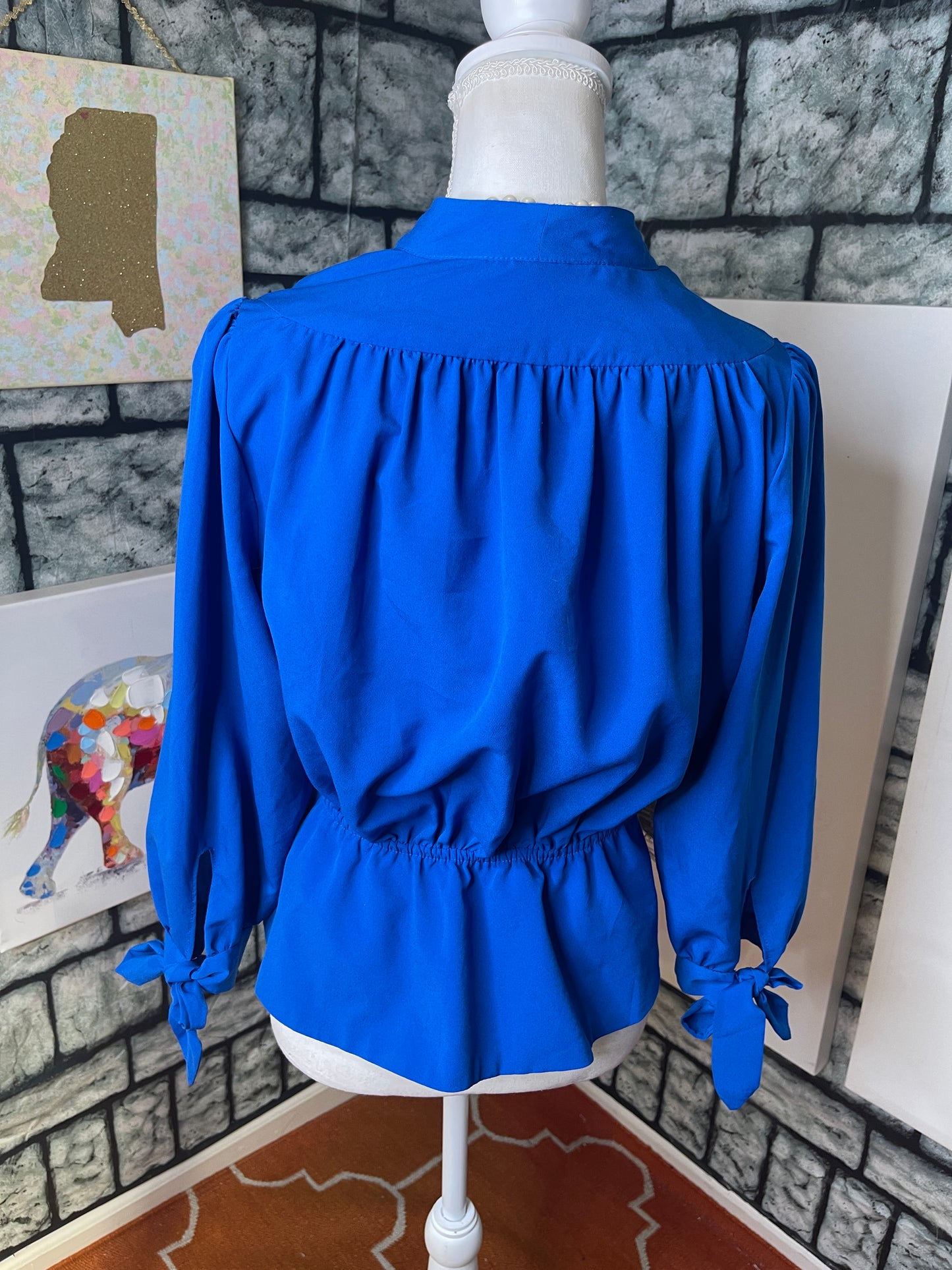 Eva Mendes Blue Button Blouse Women sz Small