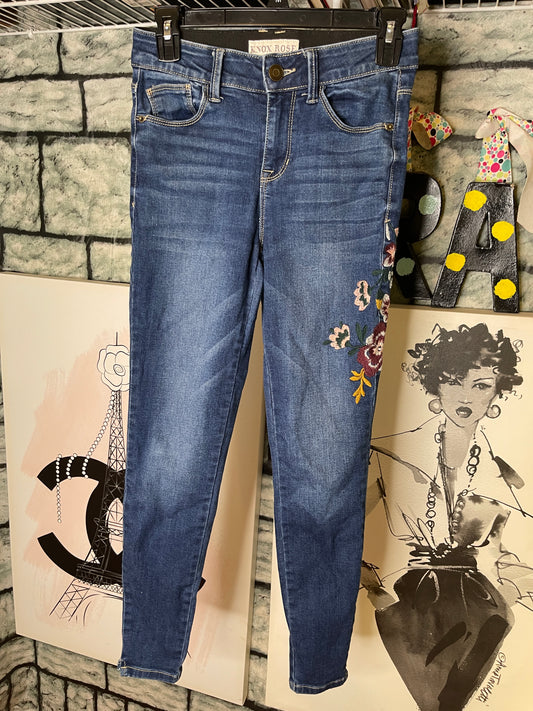 Knox Rose Denim Floral Jeans Women sz 2