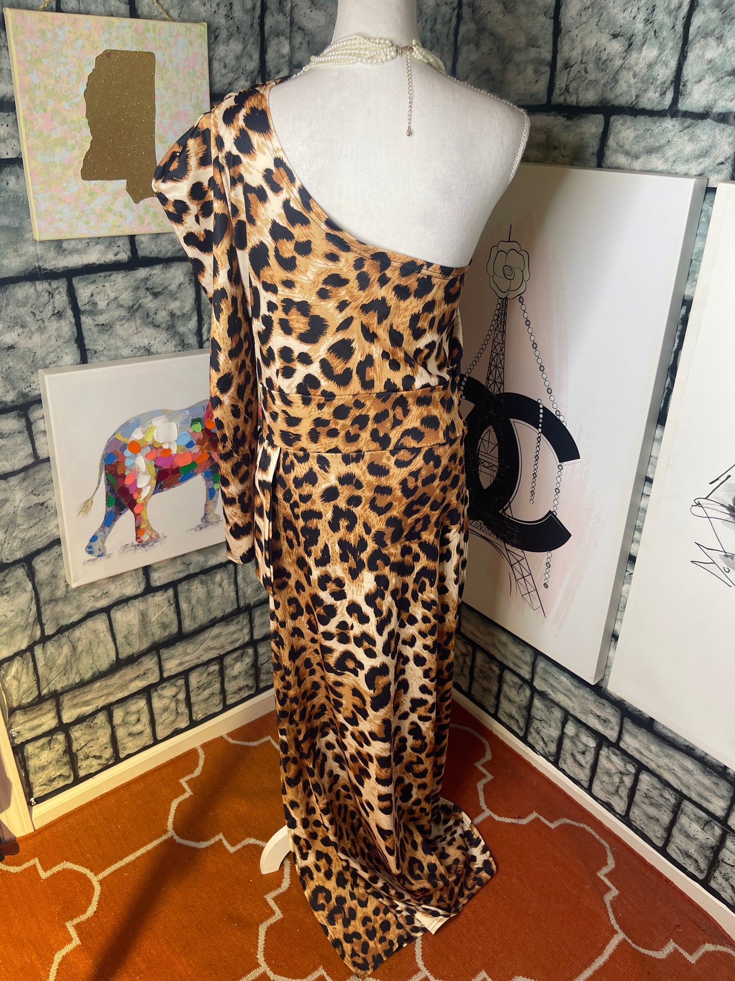 Brown Animal Print Blouse Women sz Large