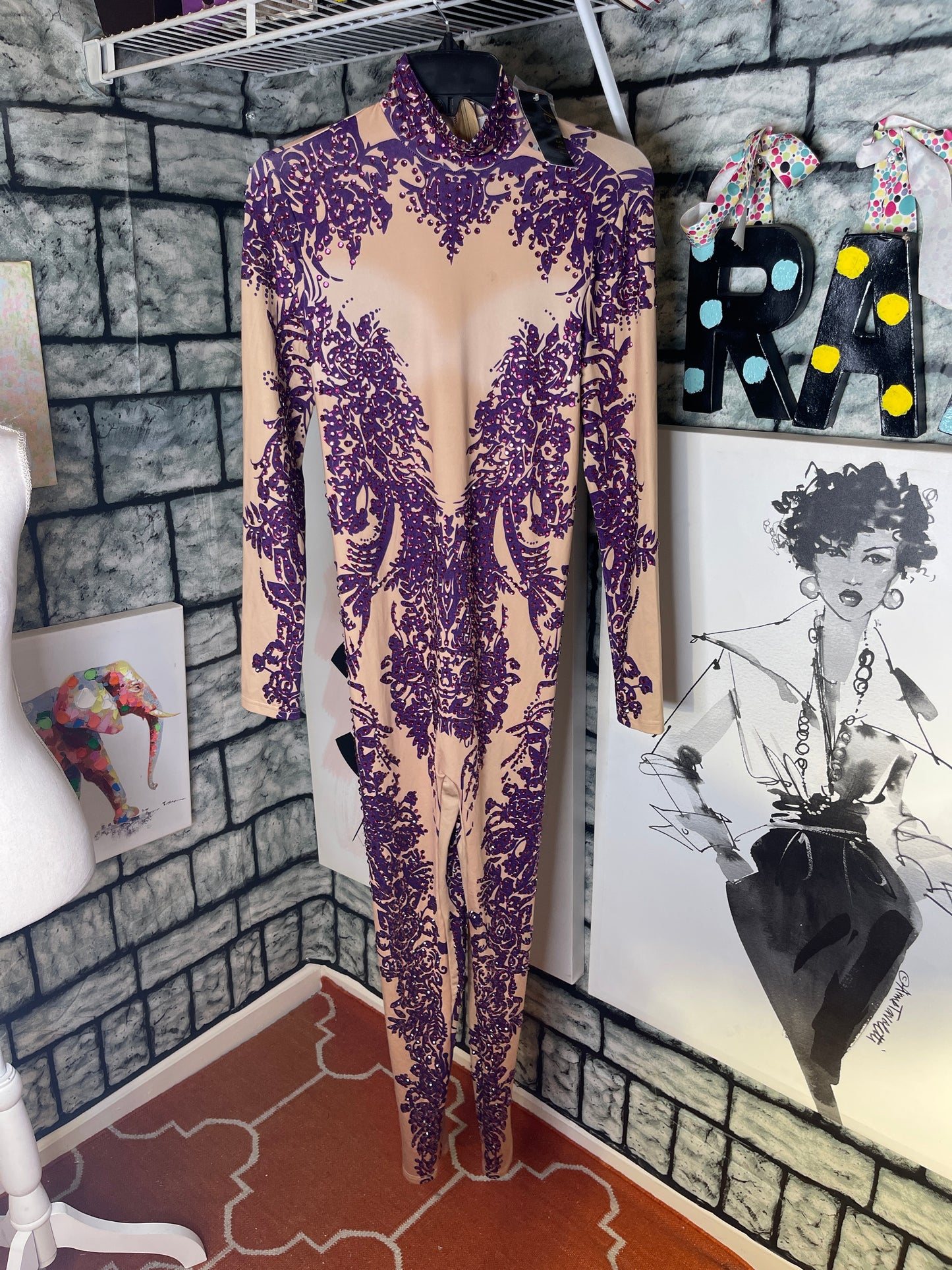 NEW Posh tan purple jumpsuit women sz Small