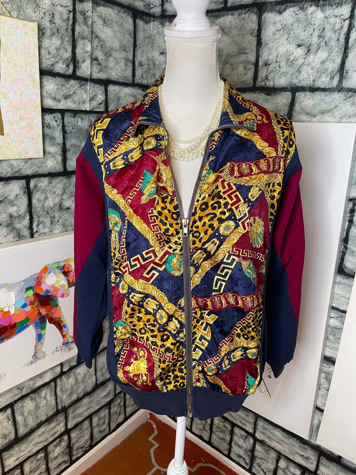 Silver Threads Blue Burgundy Blouse Women sz Small
