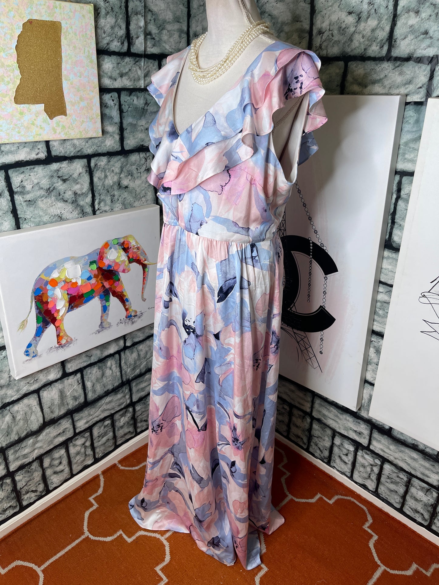 DKNY Pink Blue White Dress Women sz 16