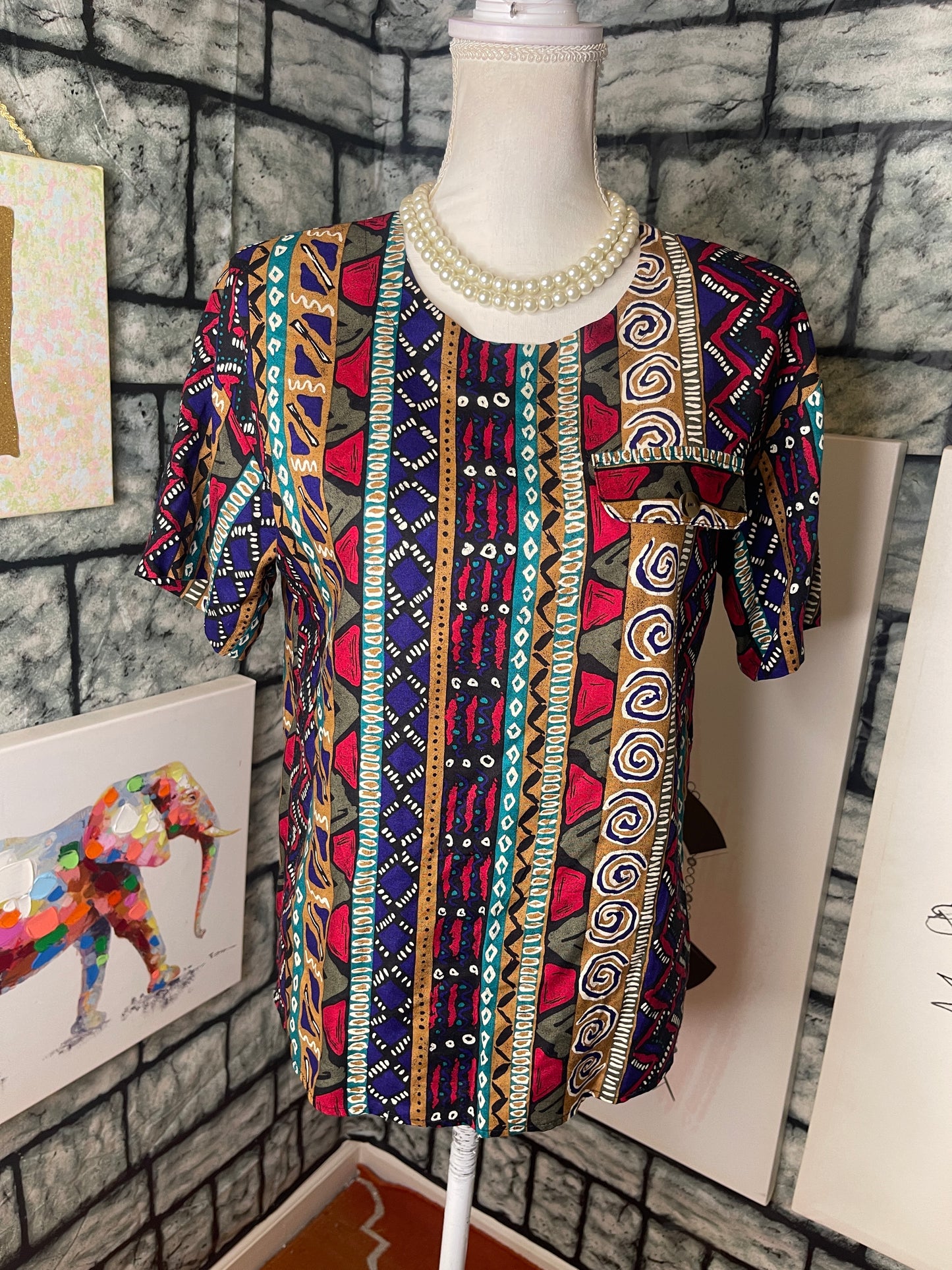 Norton mcnaughton dark colorful blouse women sz 6