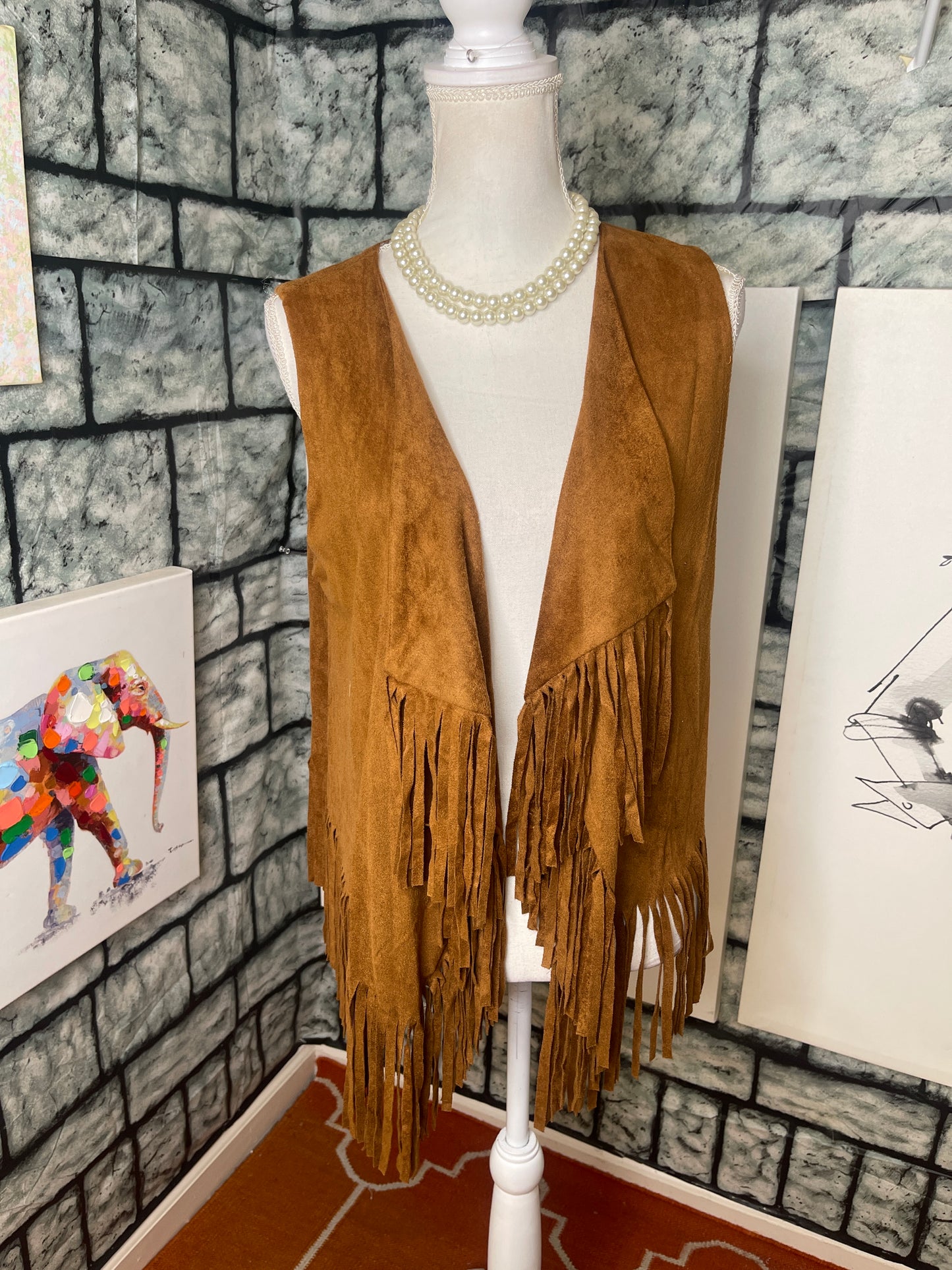 Blu Pepper Brown Vest Fringe Women sz Large