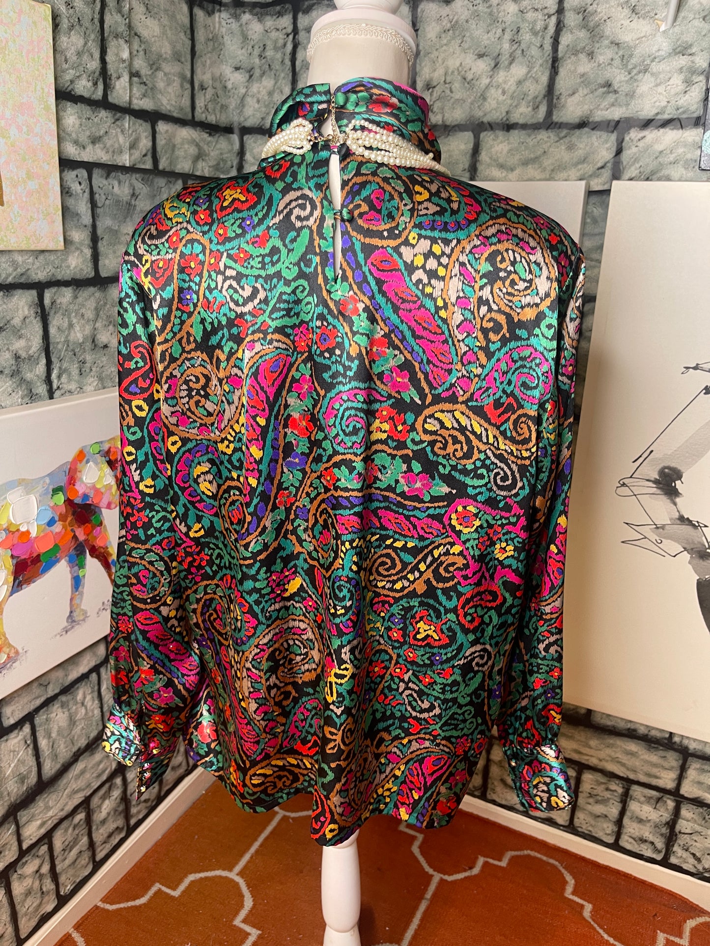 Yves St Clair Colorful Silk Blouse Women sz 14