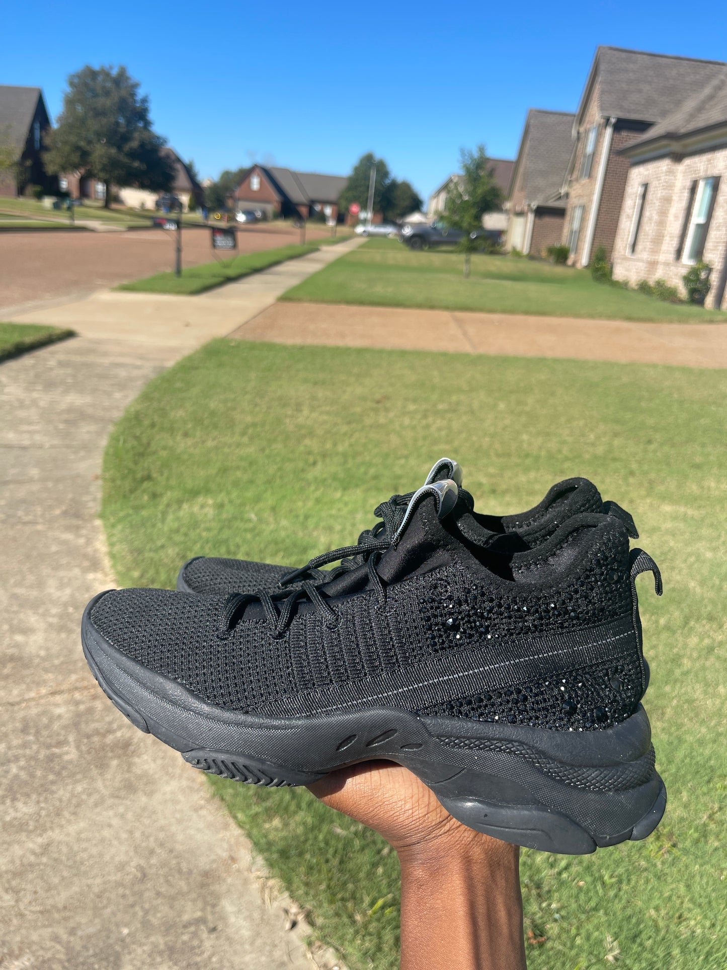 Black Rhinestone Women sz 9.5