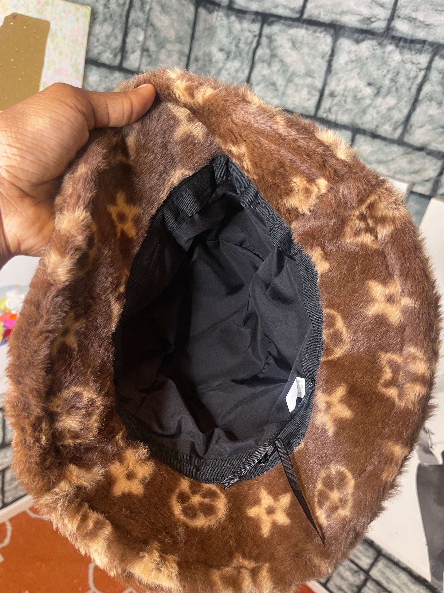 NEW Brown Fuzzy bucket cap One size