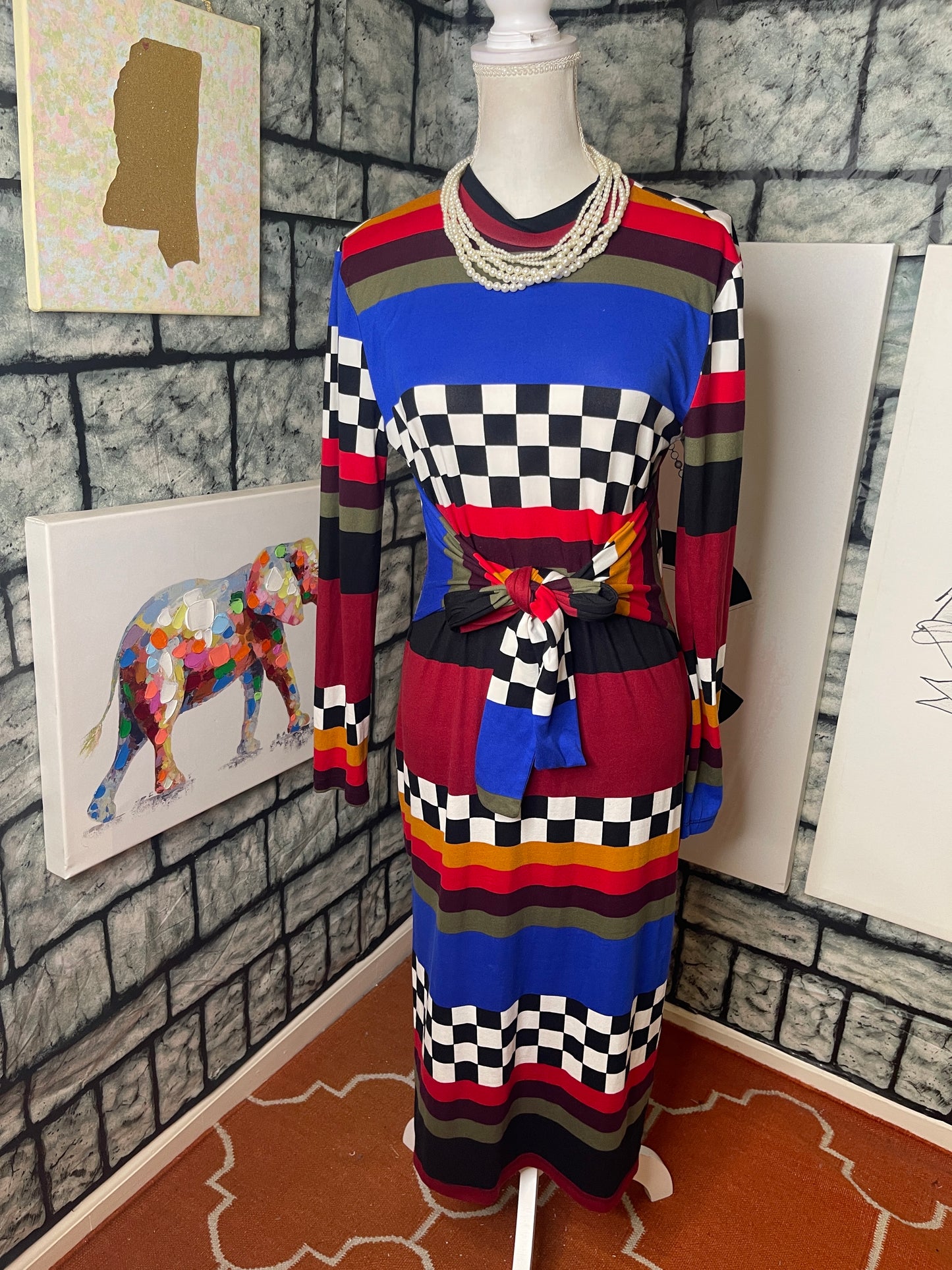 Dark Colorful Dress Women sz Large