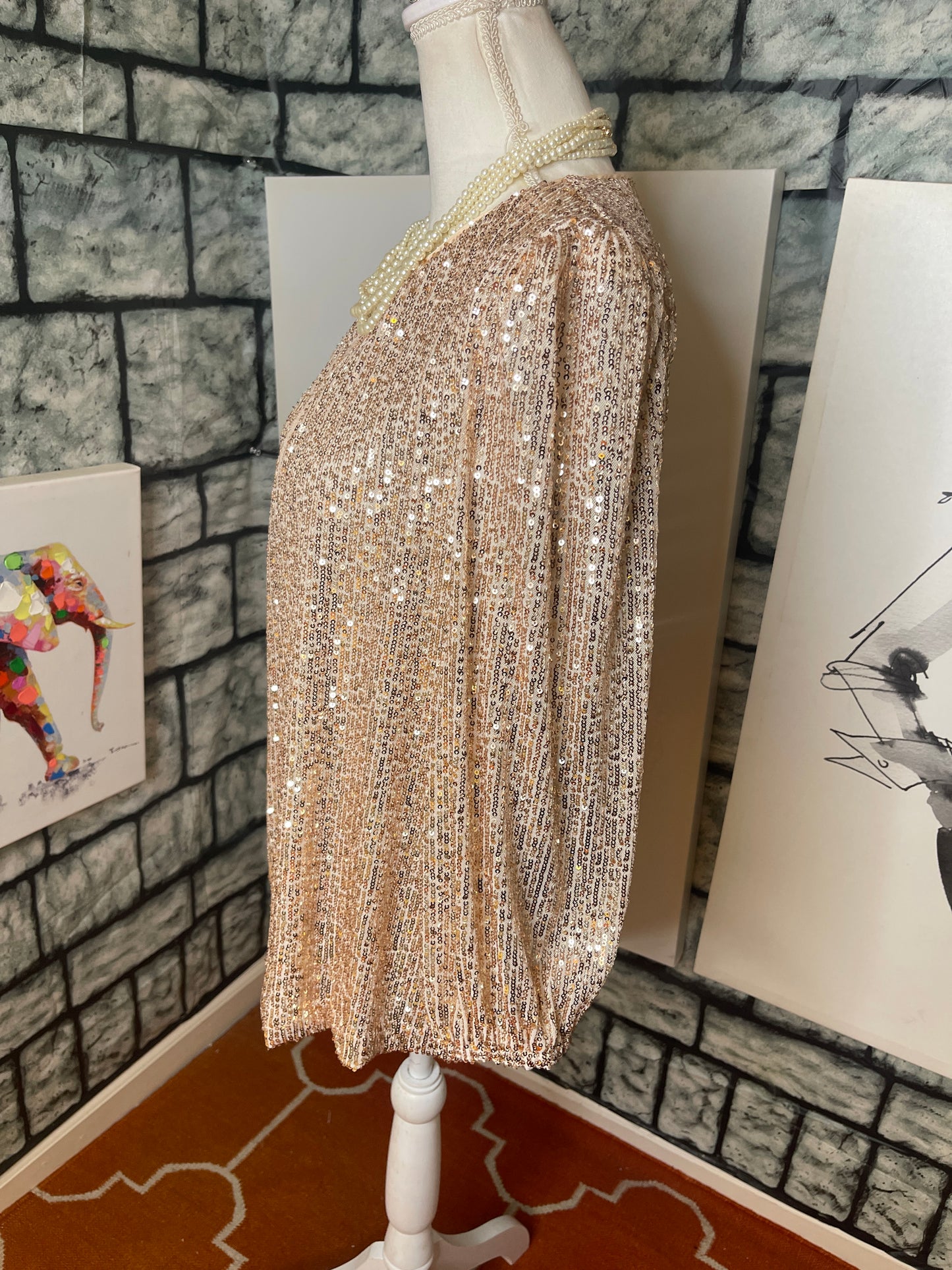 The Limited Gold Sequin Blouse Women sz Large