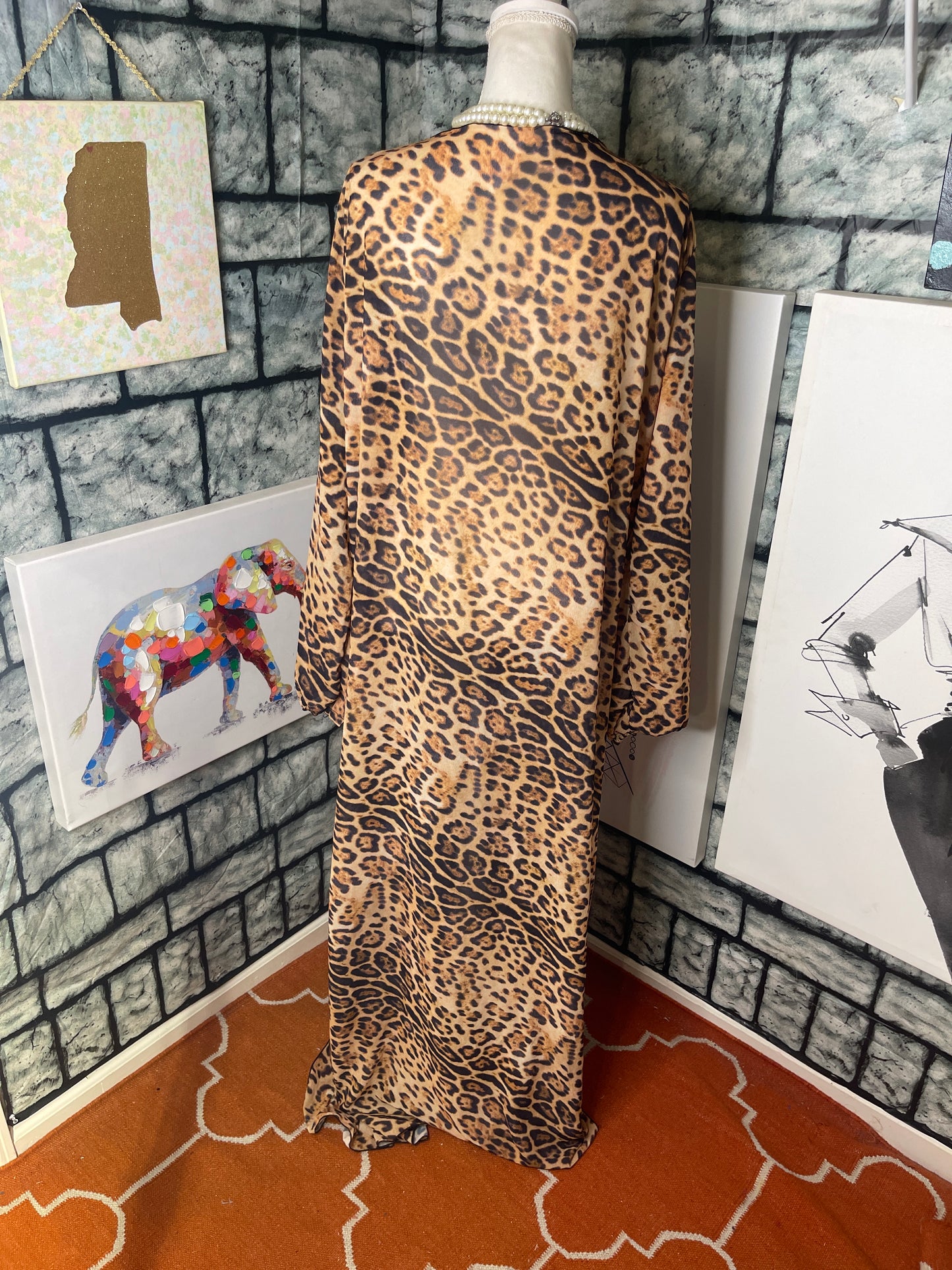 Matte Collection Black Brown Animal Print Cover Duster Women sz 1XL