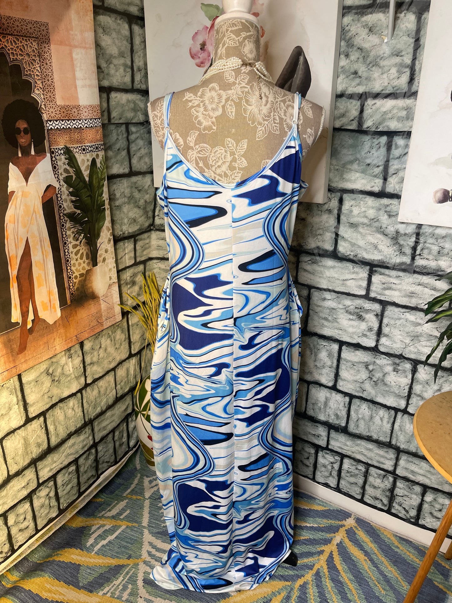 Blue White Dress Print Women sz 1XL