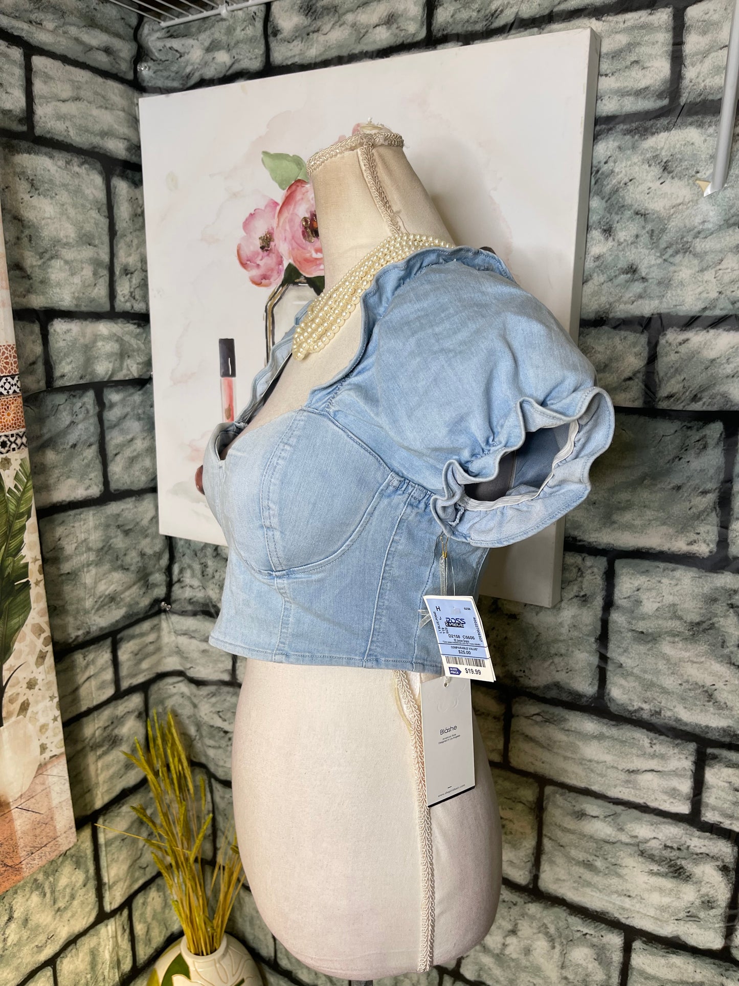 NEW Blashe Blue Denim Crop Top Women sz Small