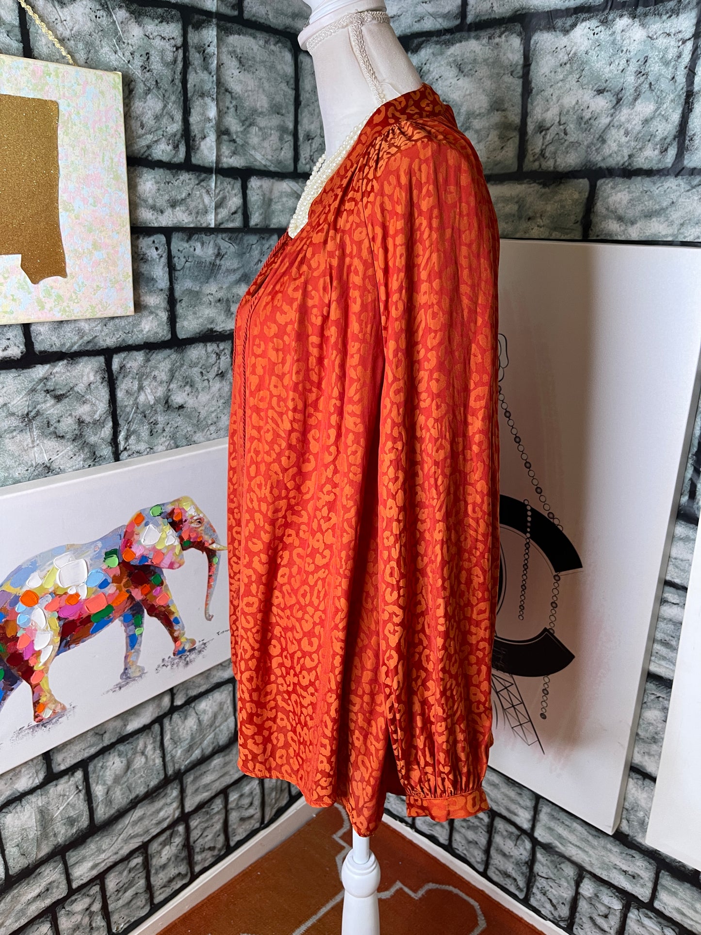Crown & Ivy Orange Print Blouse Women sz 2XL