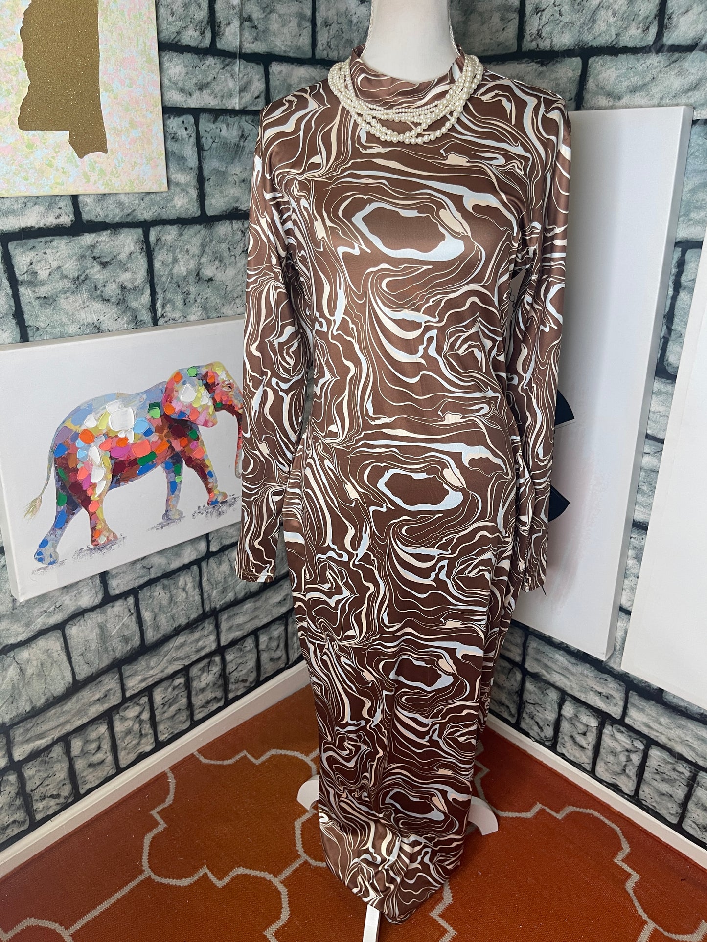 Brown White Dress Women sz 1XL