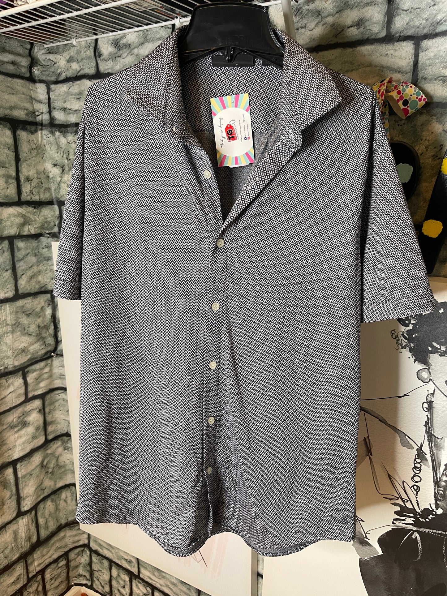 Murando Black Gray Shirt Men sz Large