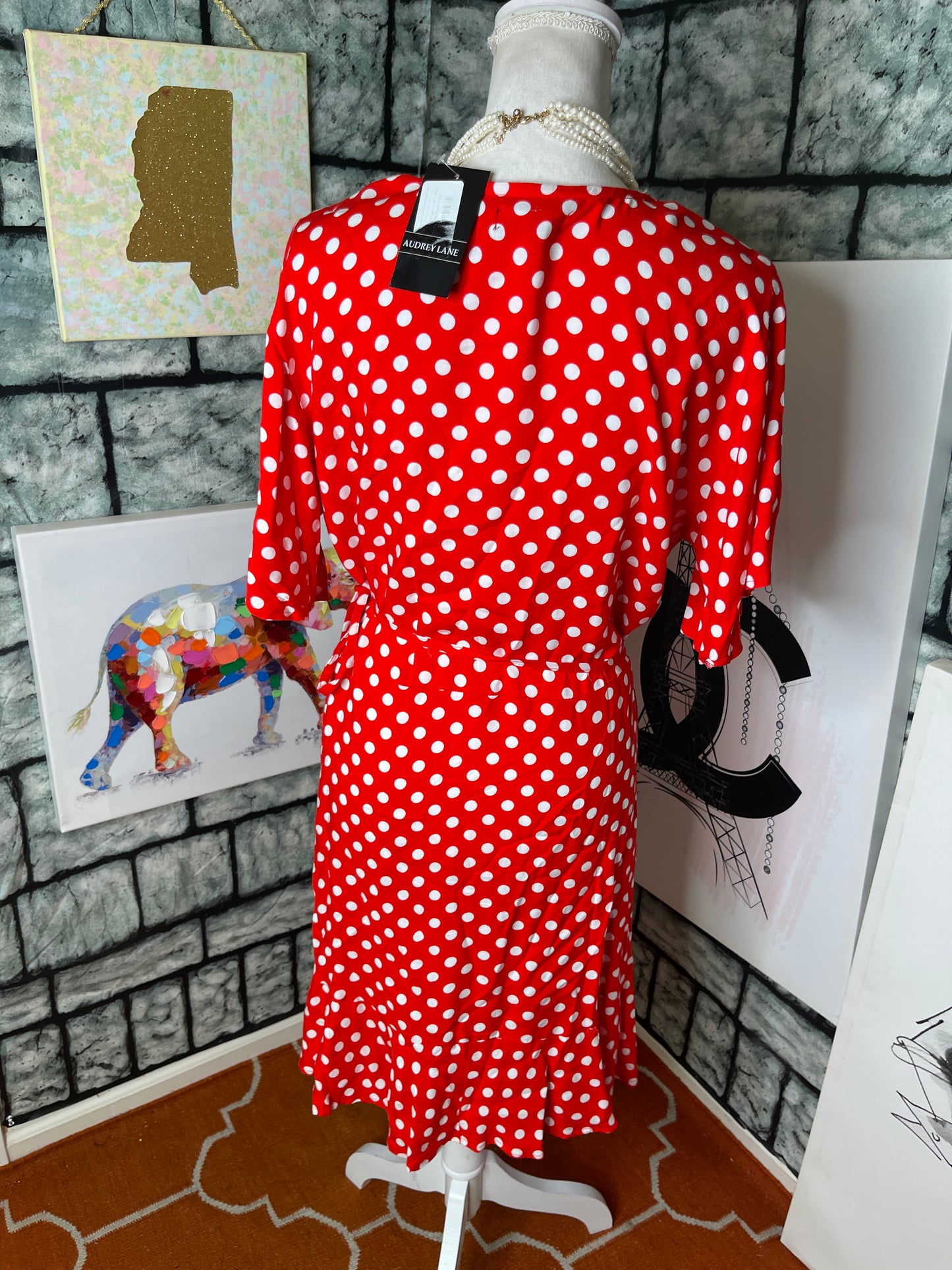 NEW Audrey Lane Red White Wrap Dress Women sz XL