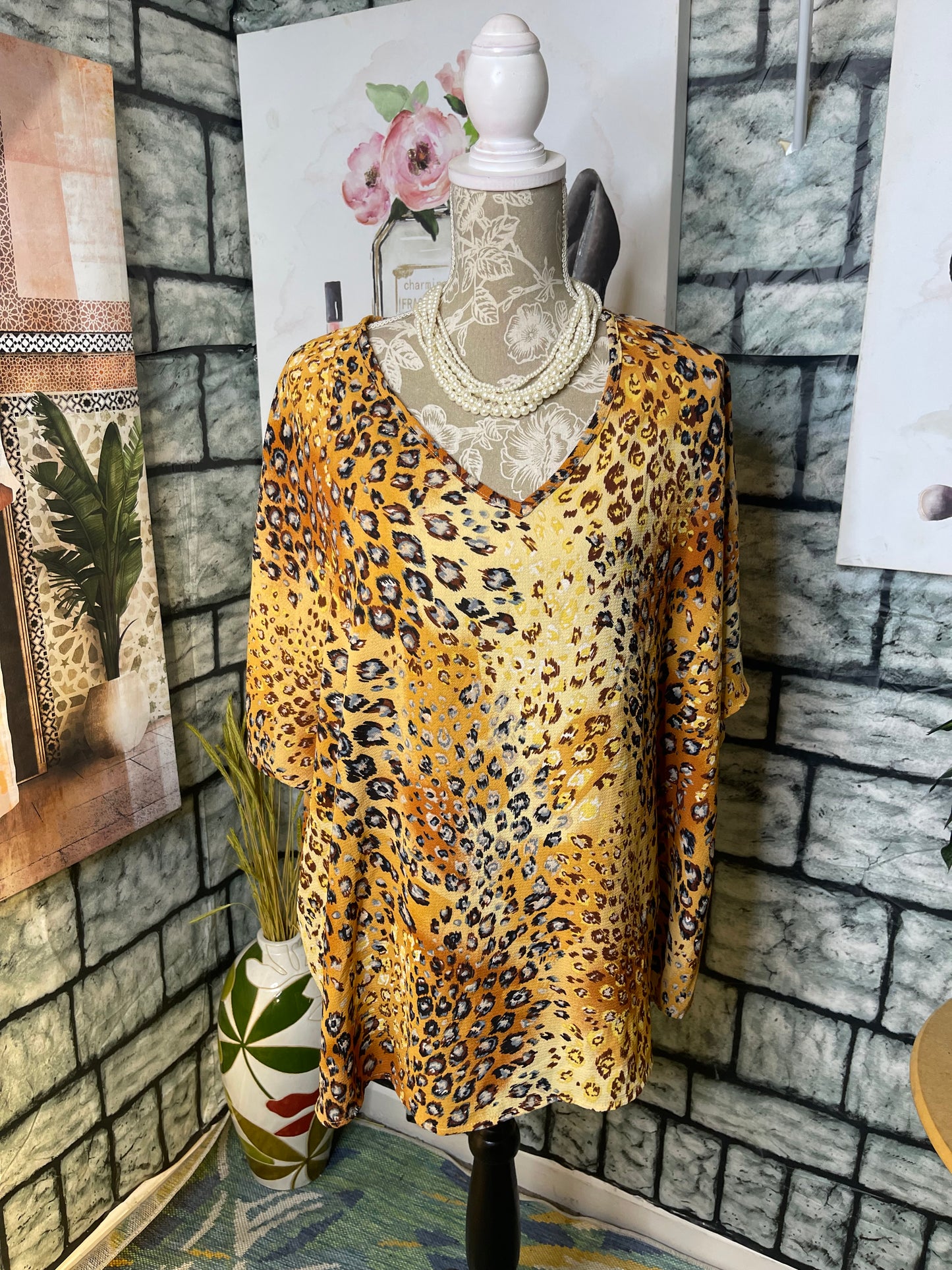 Jodifl Orange Print Blouse Women sz Large