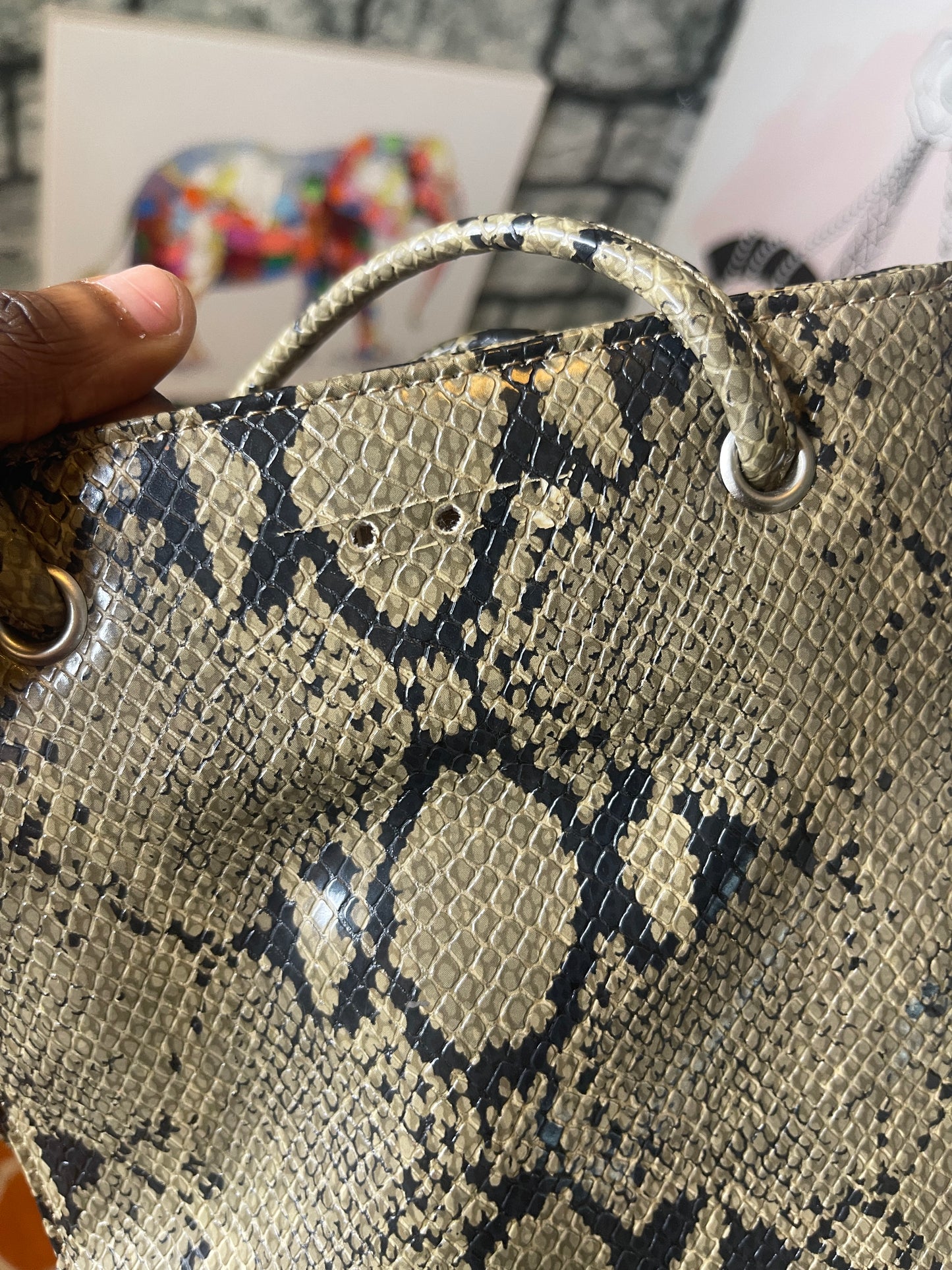 Nine West Gray Black Animal Print Handbag