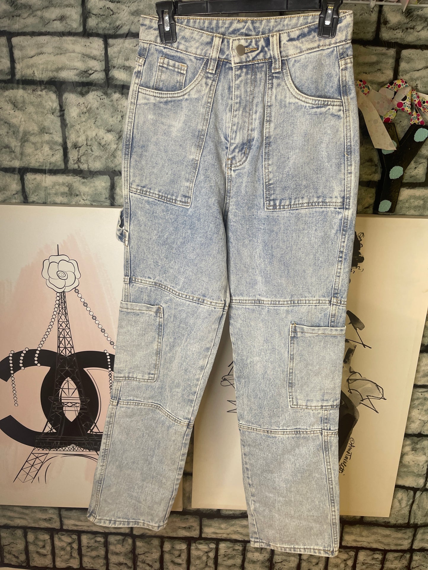 Blue Denim Cargo Jeans Women sz Small