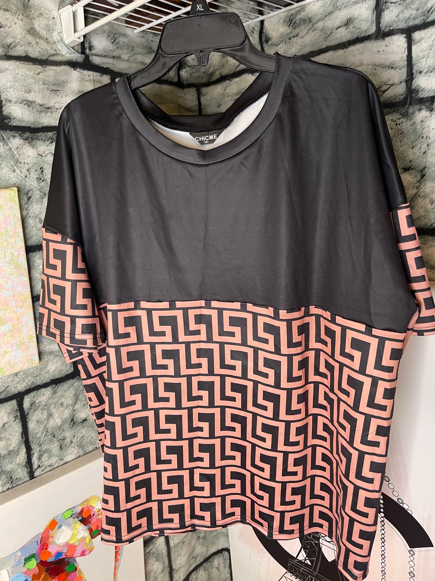 Chic Me Black Tan 2 piece pants set Women sz 2XL
