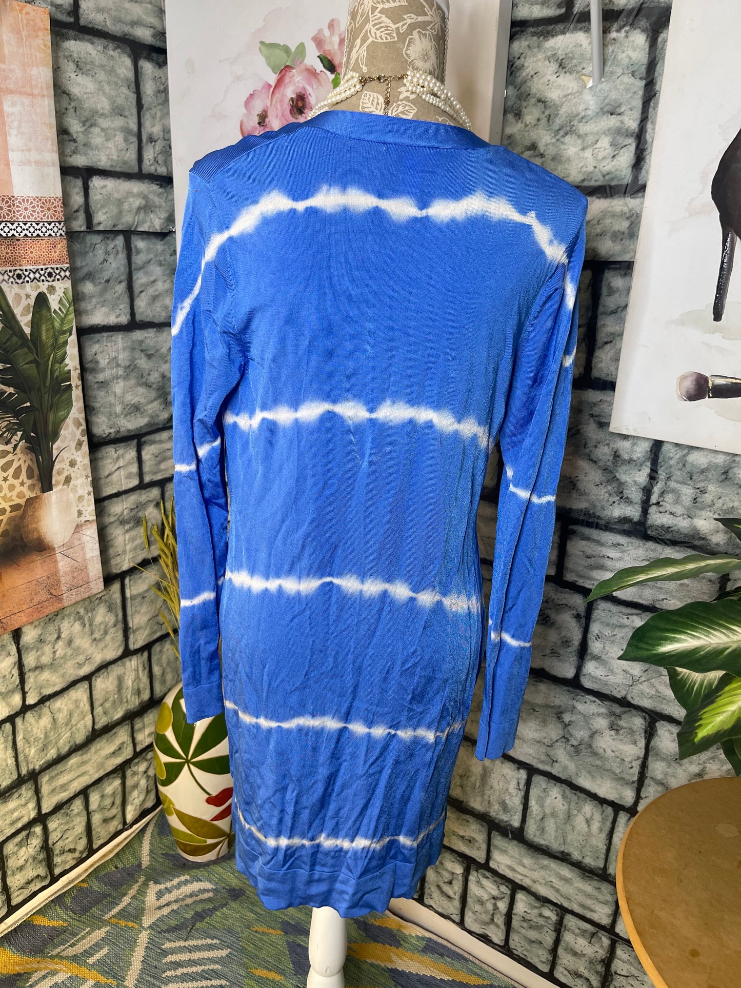 Chico Blue White Cardigan Women sz 0 = Small