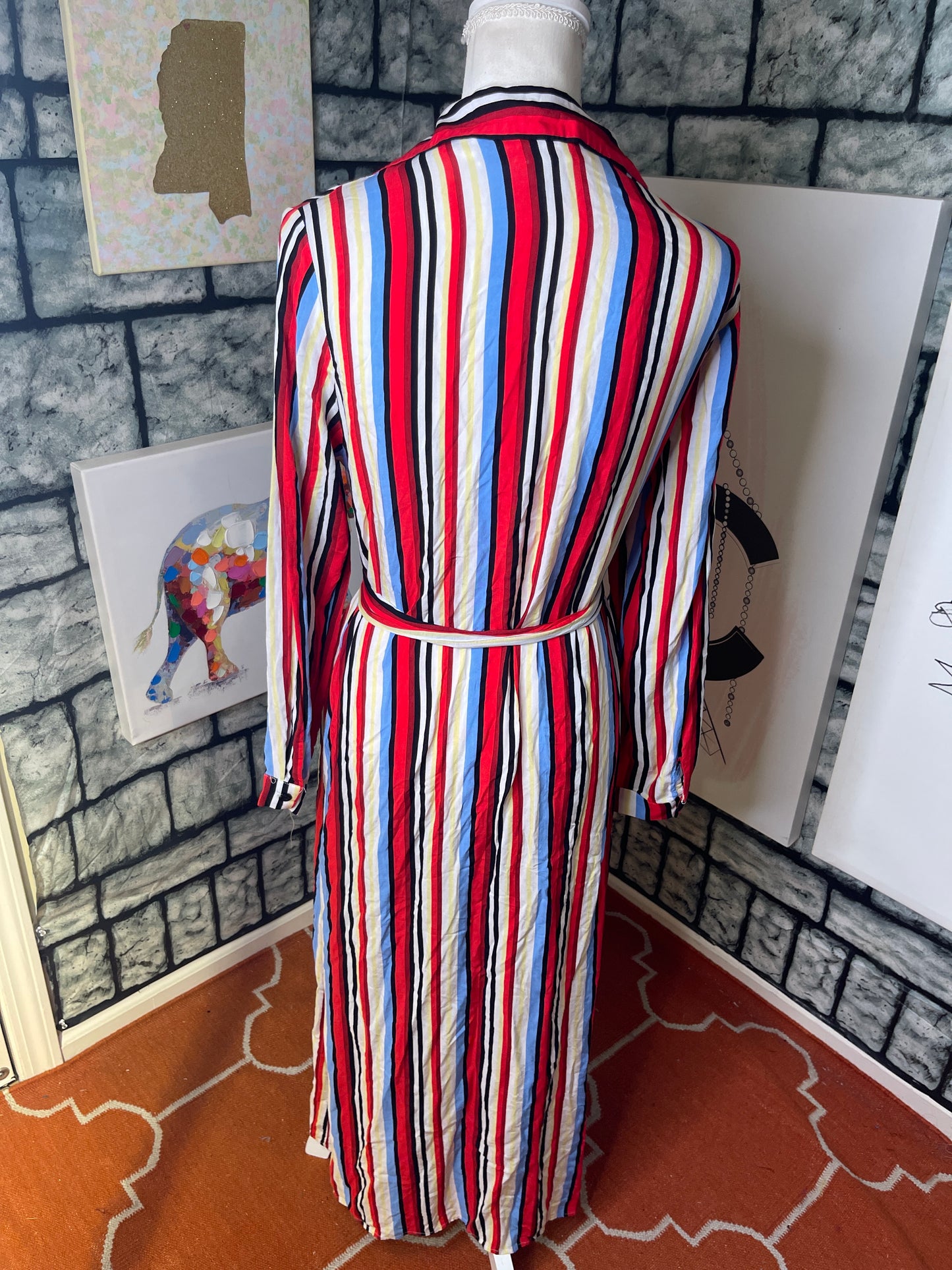 Shein Red Tan Colorful Dress Women sz Large