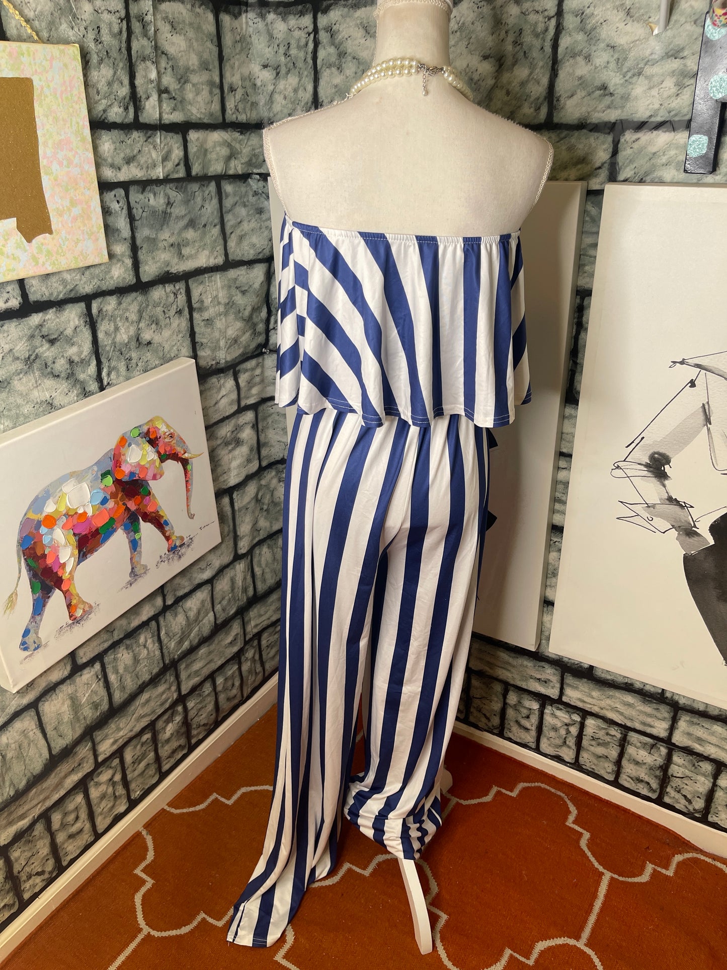 Blue White Jumpsuit Women sz Medium
