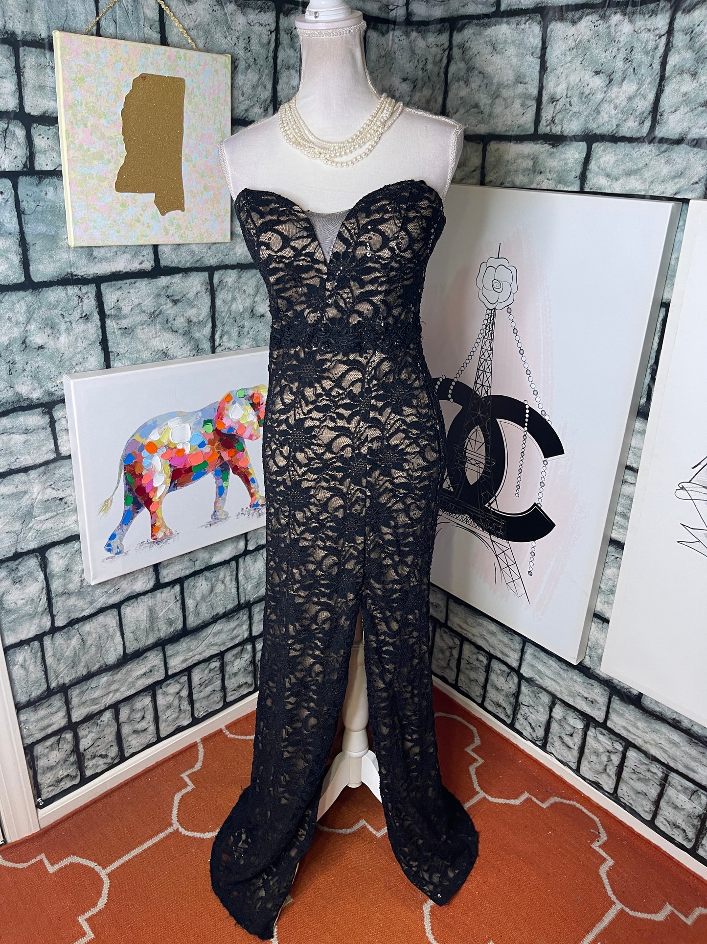 B. Darlin Black Tan Formal Dress Women sz 11/12