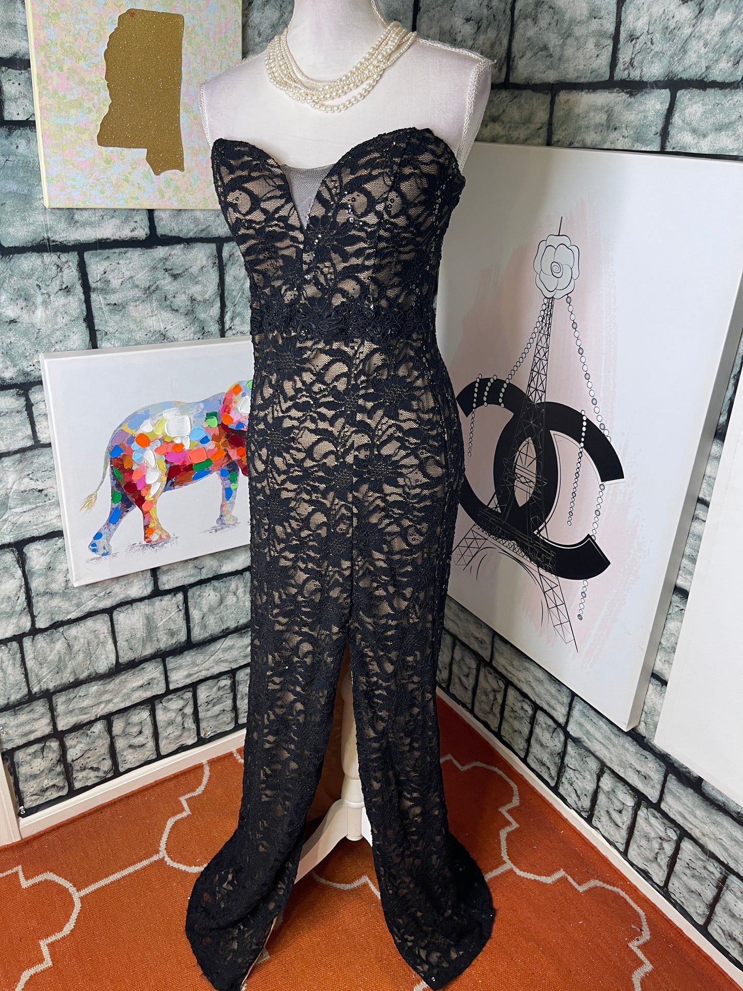 B. Darlin Black Tan Formal Dress Women sz 11/12