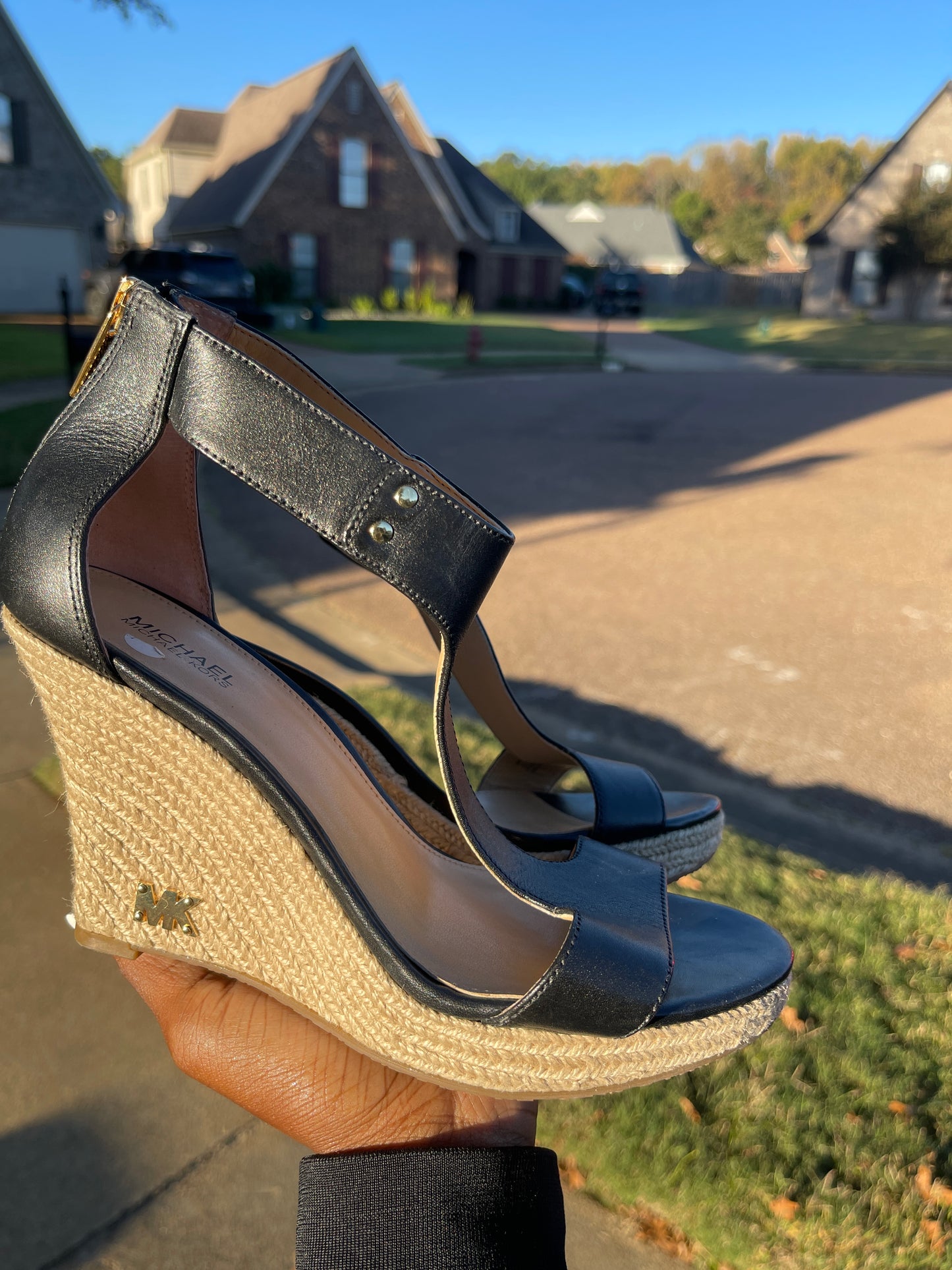Michael kors black wedge women sz 7
