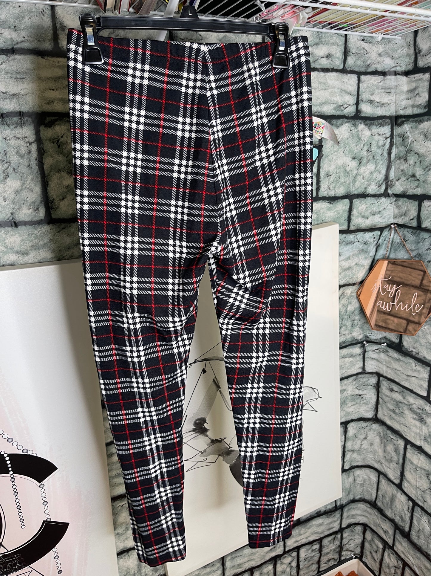 Shein black white red tights women sz medium