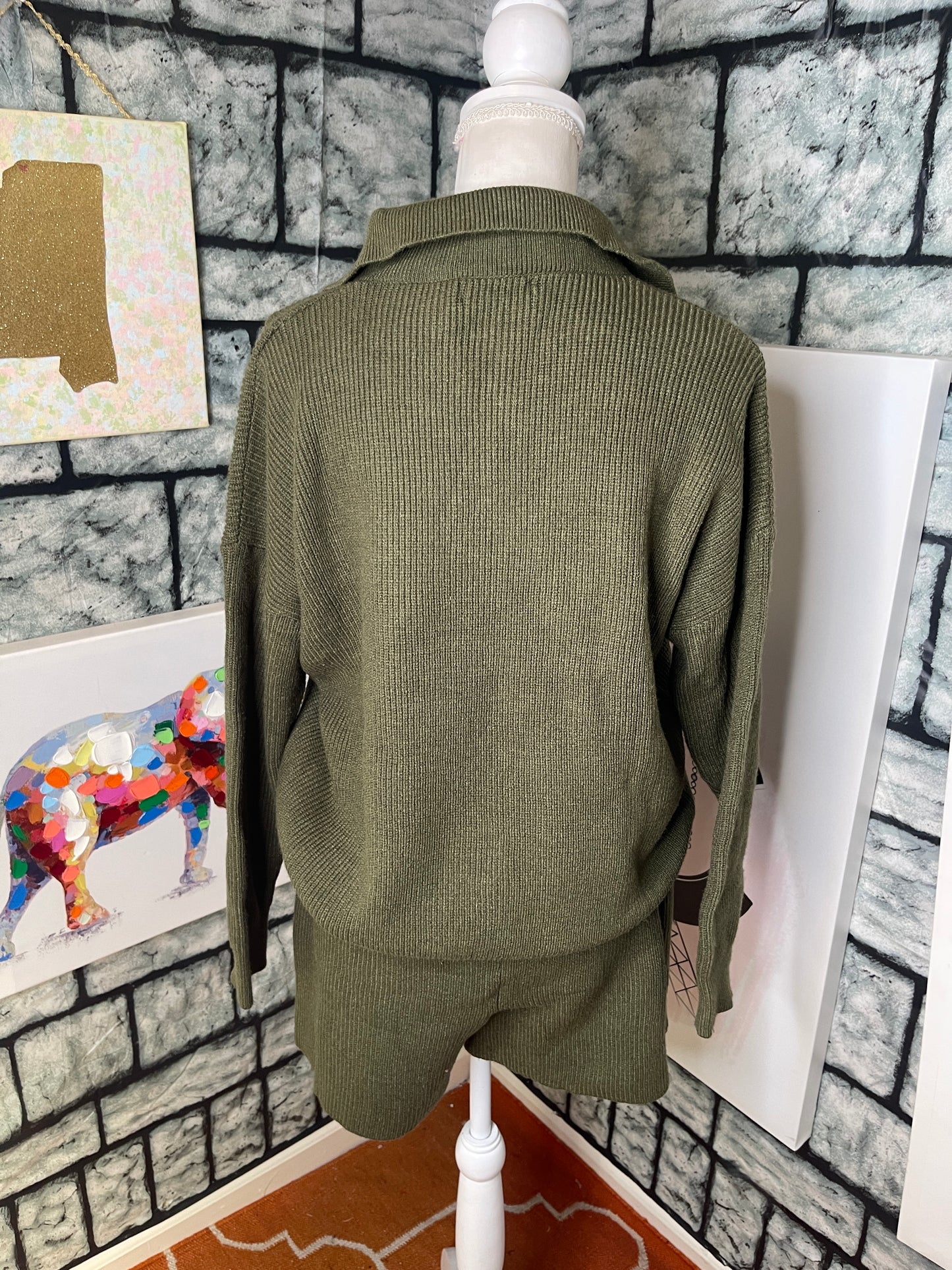 NEW Pretty Garden Green 2 piece pants sweater set Women sz Large
