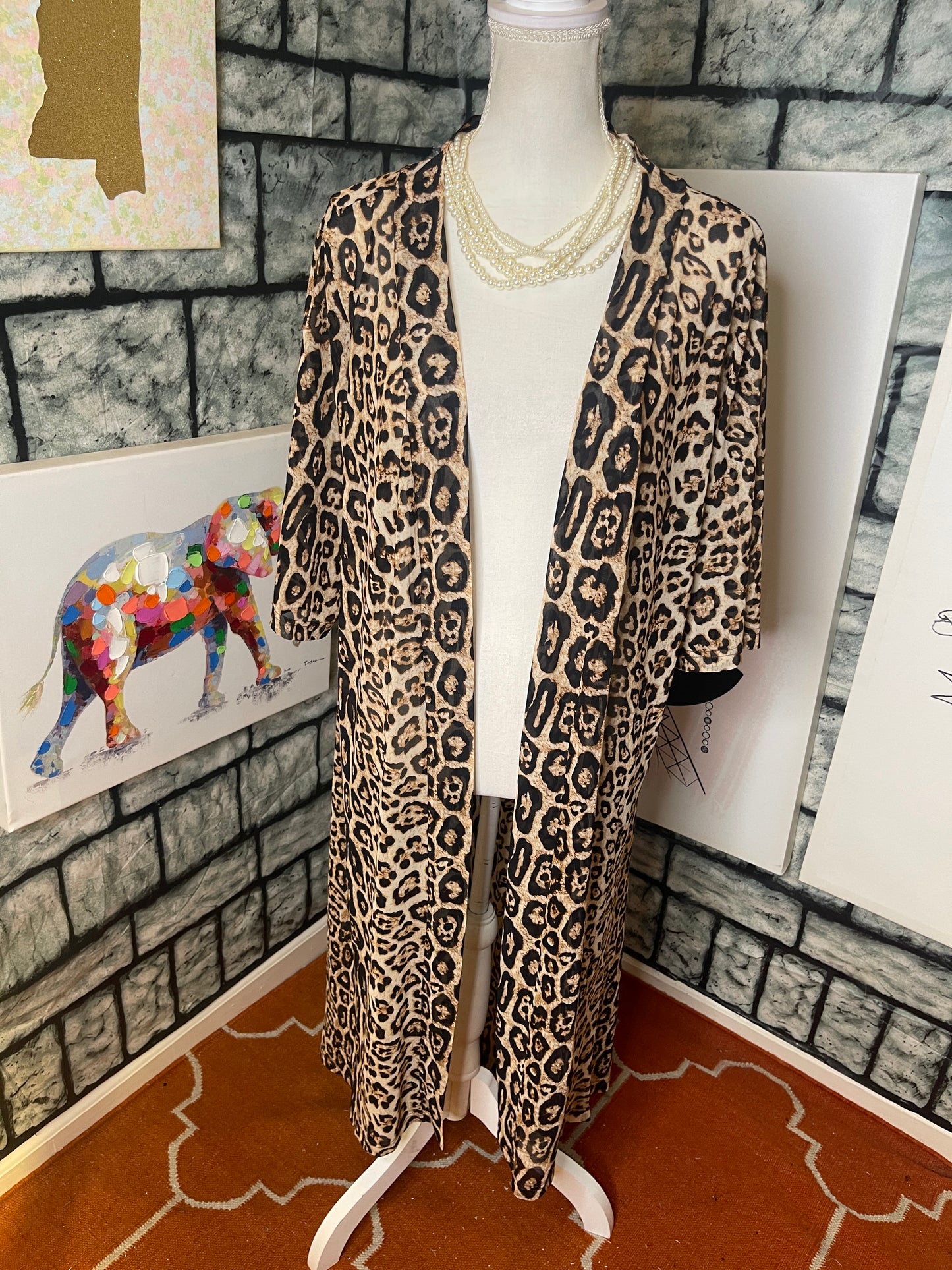 Crazy Train Brown Black Animal Print Duster Women sz One Size (Would say fits up to XL)